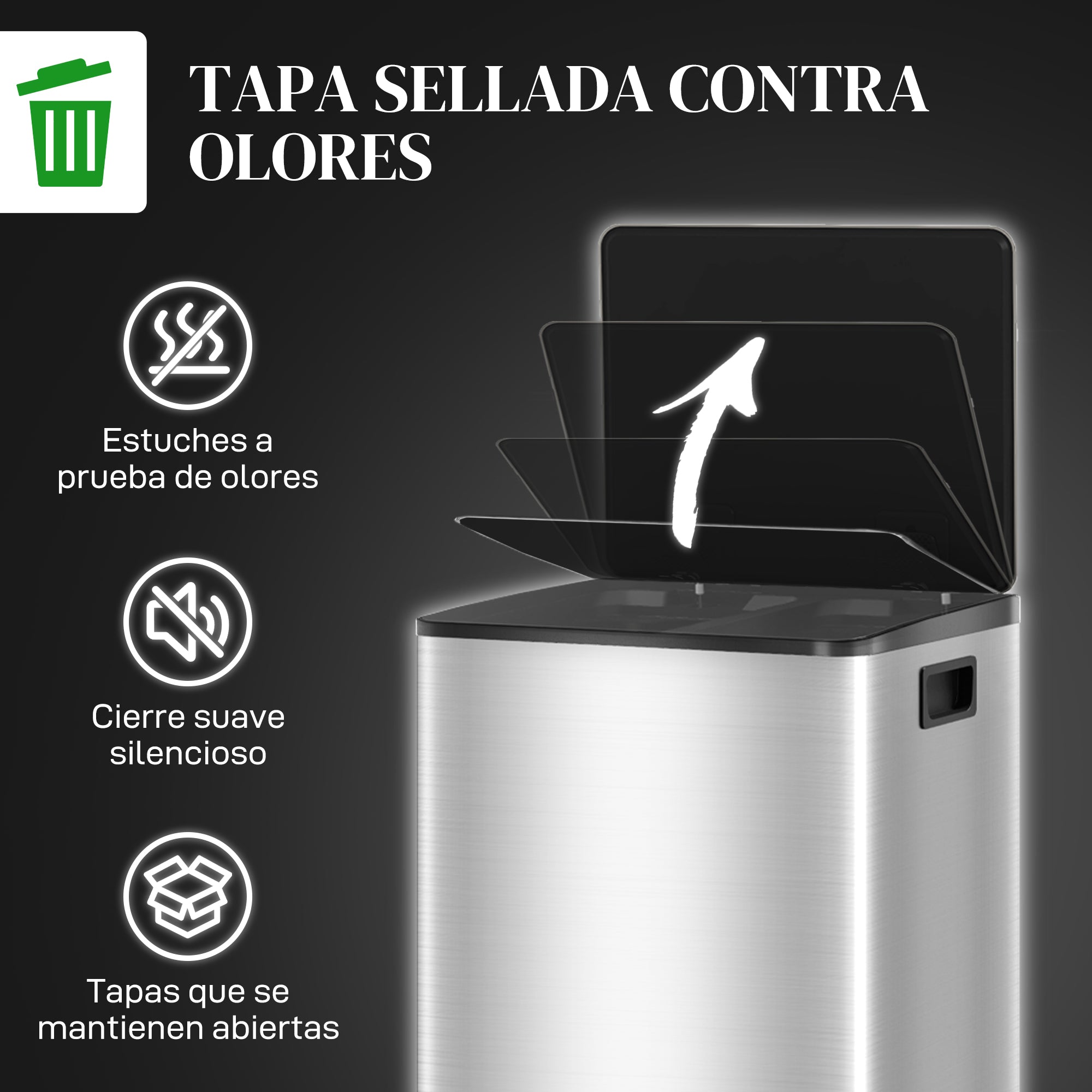 Kitchen Trash Can with 2 Compartments 2x20L Stainless Steel Trash Can with Soft-Close Lid and Removable Bucket for Bedroom Office Living Room Silver