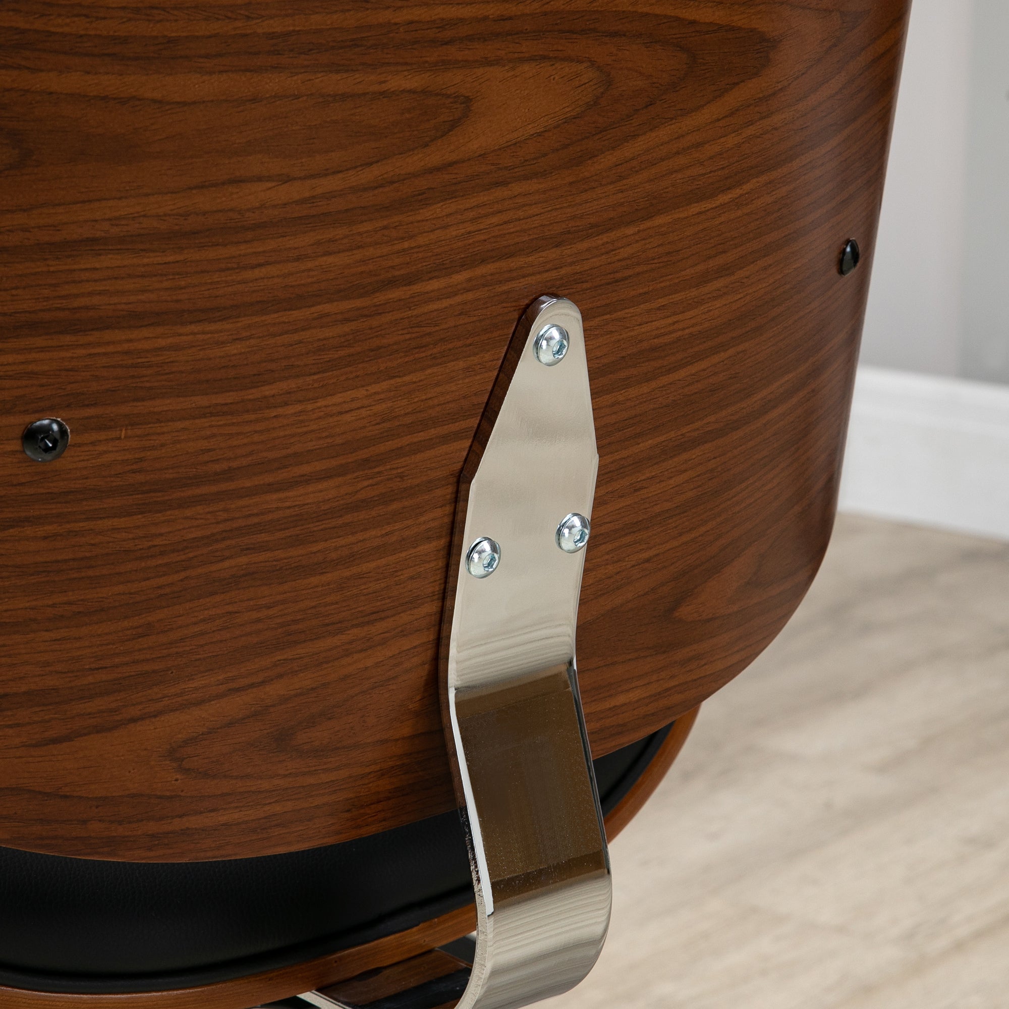 Vintage Design Office Chair Height Adjustable 360° Swivel Seat Chromed Wood Poplar Synthetic Coating 53L x 53W x 77-87H cm Black