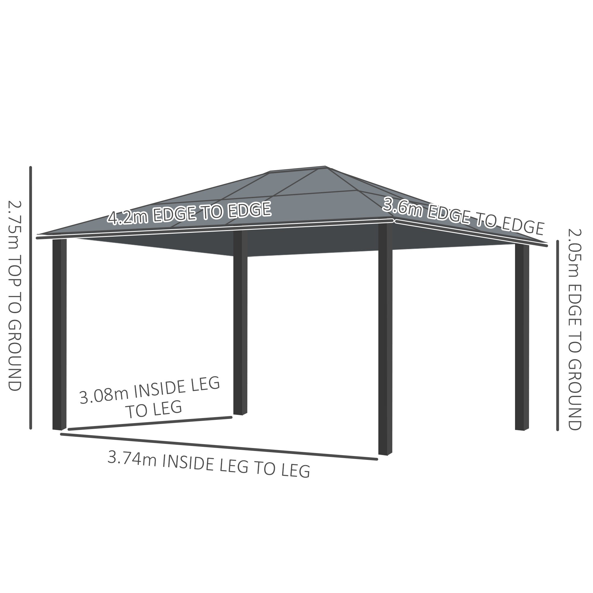 Luxury Pavilion Garden Gazebo Aluminum Party Tent Garden Tent with Translucent PC Roof 420 x 360 x 275 cm