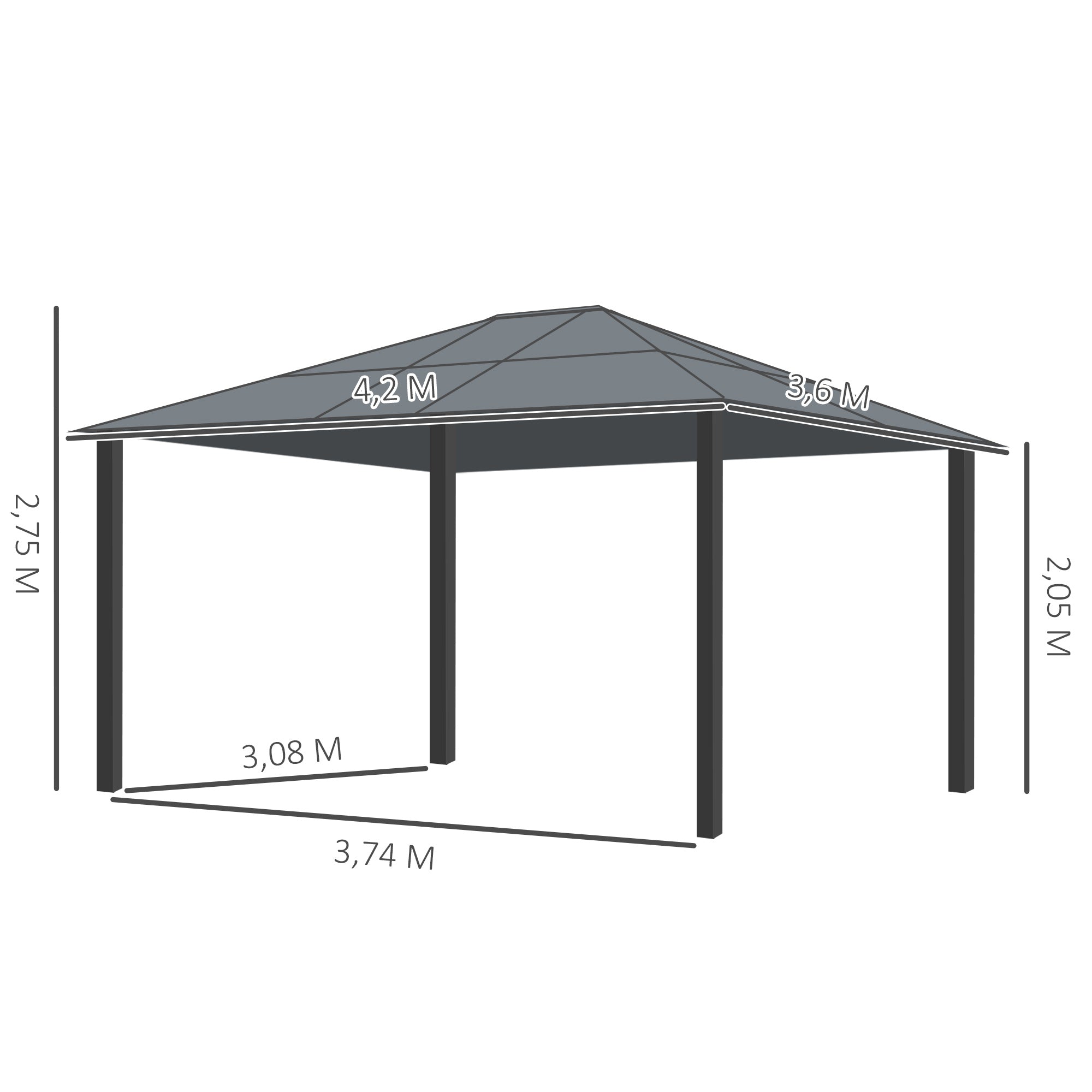 Luxury Pavilion Garden Gazebo Aluminum Party Tent Garden Tent with Translucent PC Roof 420 x 360 x 275 cm