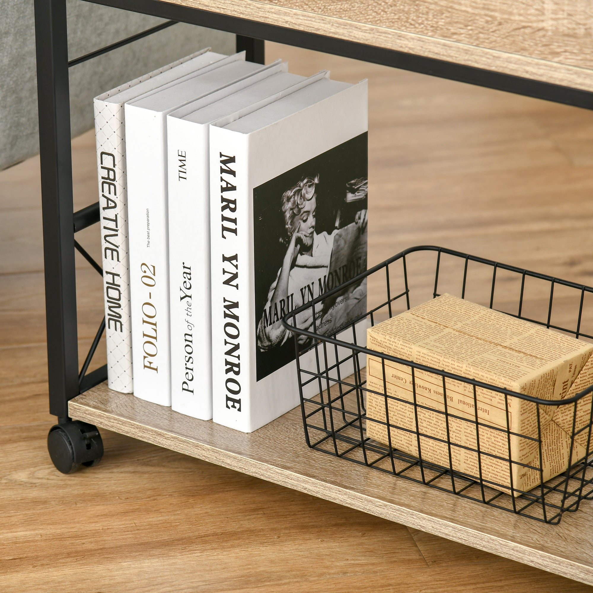 Side Table Serving Trolley with Wheels Kitchen Cart Coffee Table with Drawer Shelf Mobile Particle Board Natural 60 x 30 x 65 cm