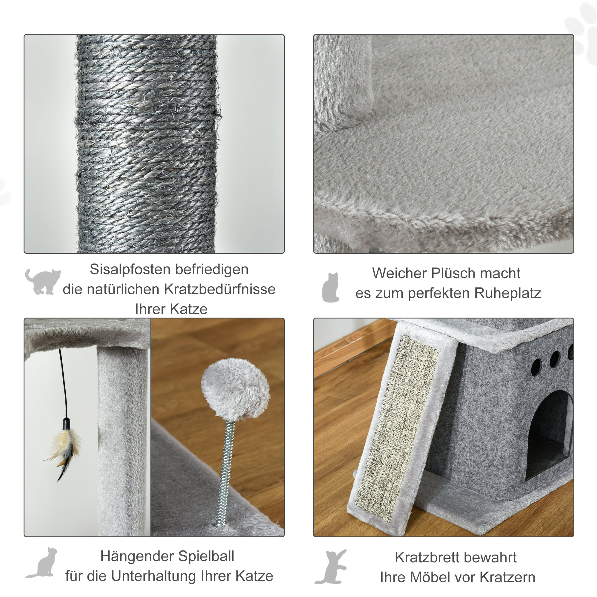 Cat Tree Ceiling High Climbing Tree with Cat Toy Sisal Plush Light Gray Height Adjustable 60 x 40 x 225-255 cm