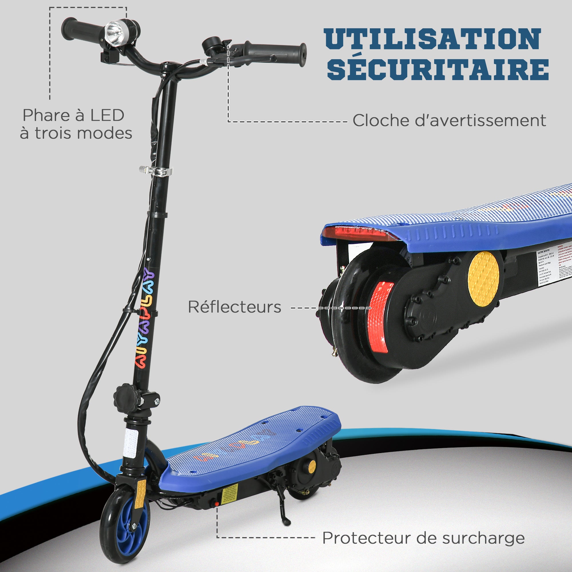 120W Foldable Electric Scooter for Kids 7-14 Years Old 12 Km/h Max Speed 10 Km Max Range Blue