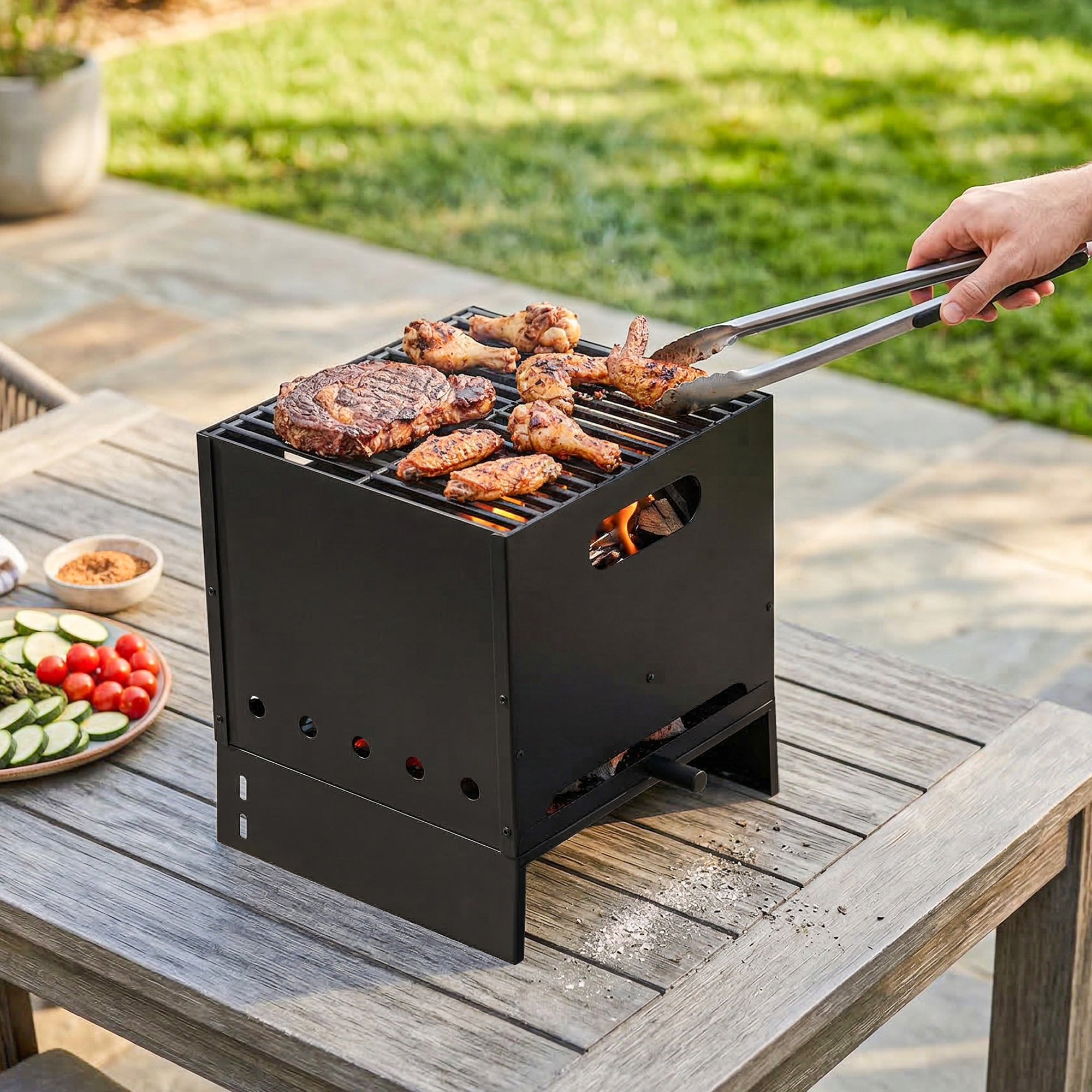 3-in-1 Outdoor Wood-Fired Pizza Oven, Stainless Steel 2-Tier Oven with Pizza Stone, Handles & Peel — Portable Patio Pizza Oven for Garden Parties