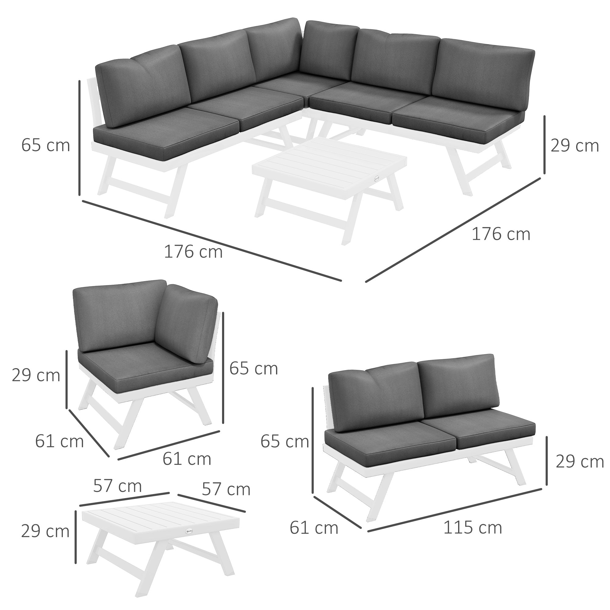 4-Piece Garden Furniture Set, Balcony Furniture Set with Corner Sofa, Loveseat, Coffee Table, Garden Lounge Set with Seat Cushions, Patio Seating Group, Gray