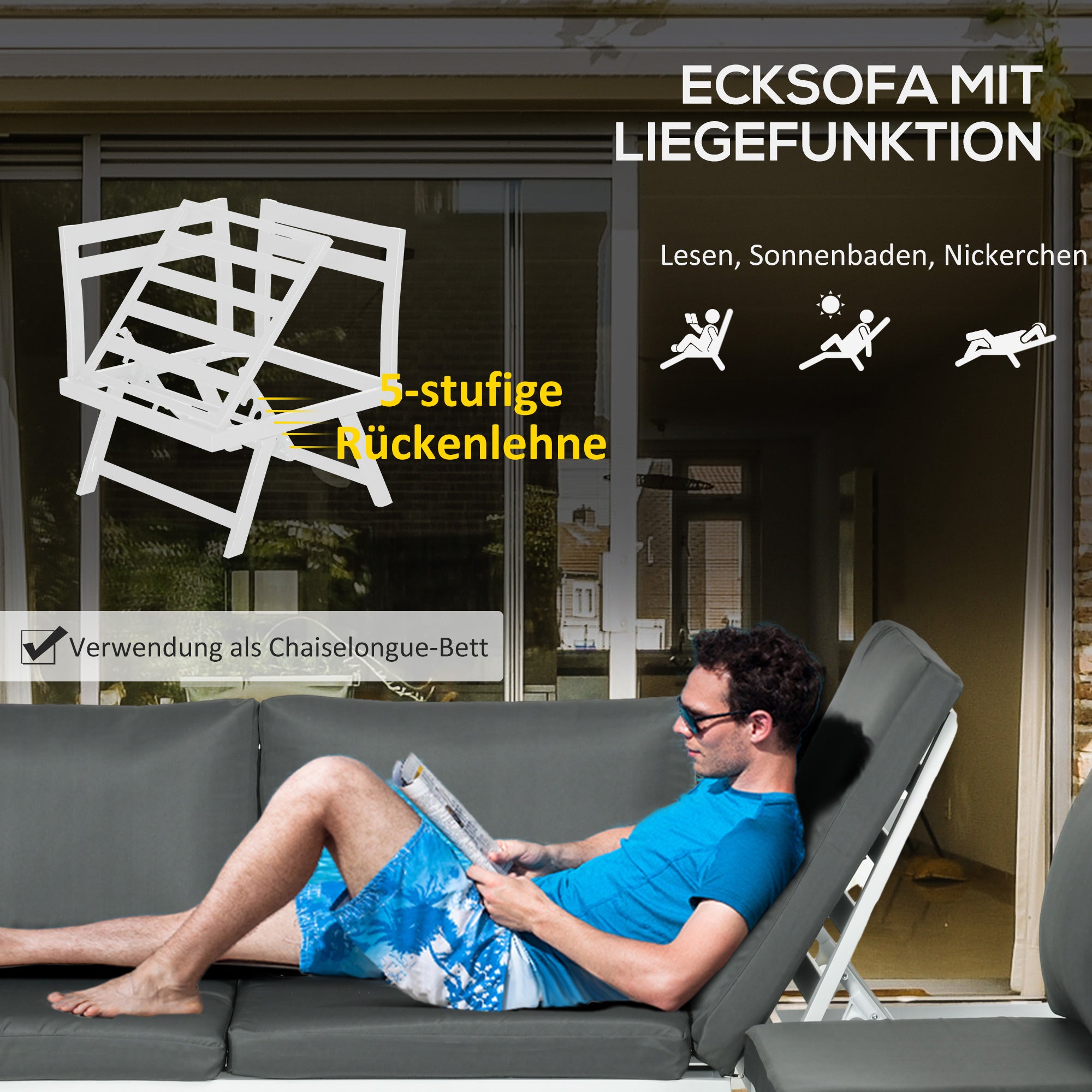 4-Piece Garden Furniture Set, Balcony Furniture Set with Corner Sofa, Loveseat, Coffee Table, Garden Lounge Set with Seat Cushions, Patio Seating Group, Gray