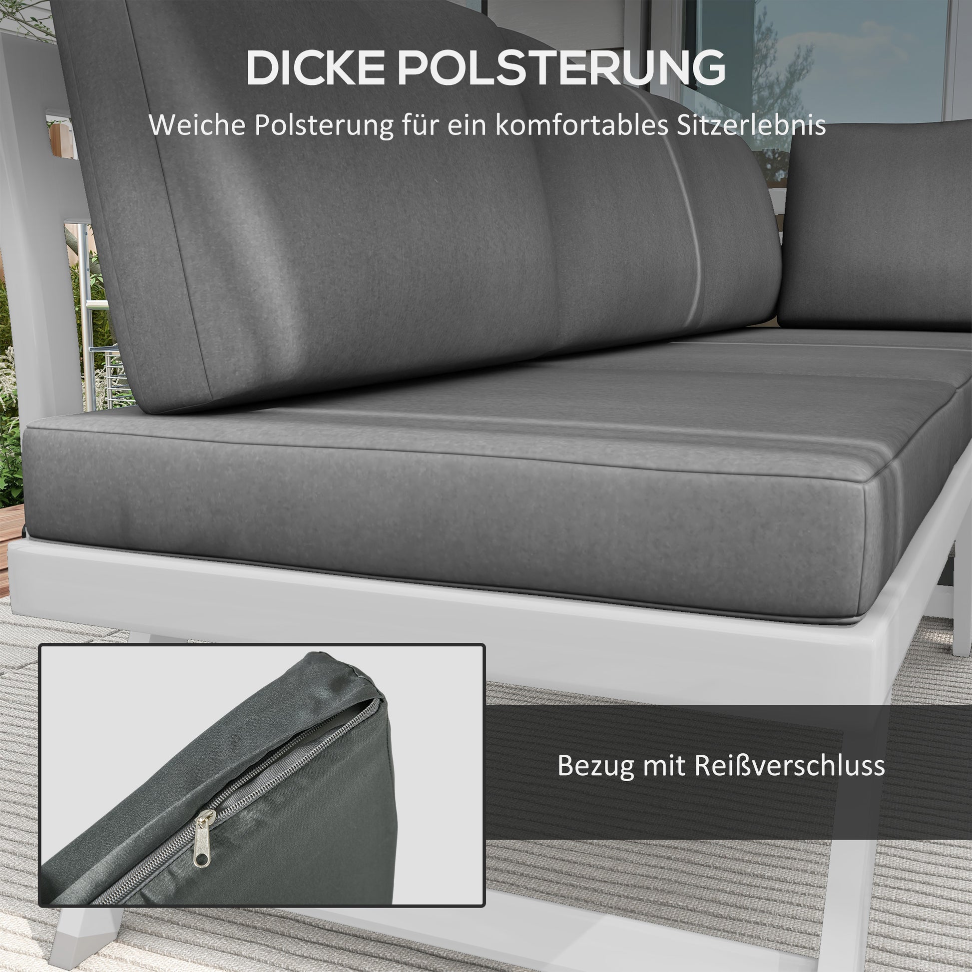 4-Piece Garden Furniture Set, Balcony Furniture Set with Corner Sofa, Loveseat, Coffee Table, Garden Lounge Set with Seat Cushions, Patio Seating Group, Gray