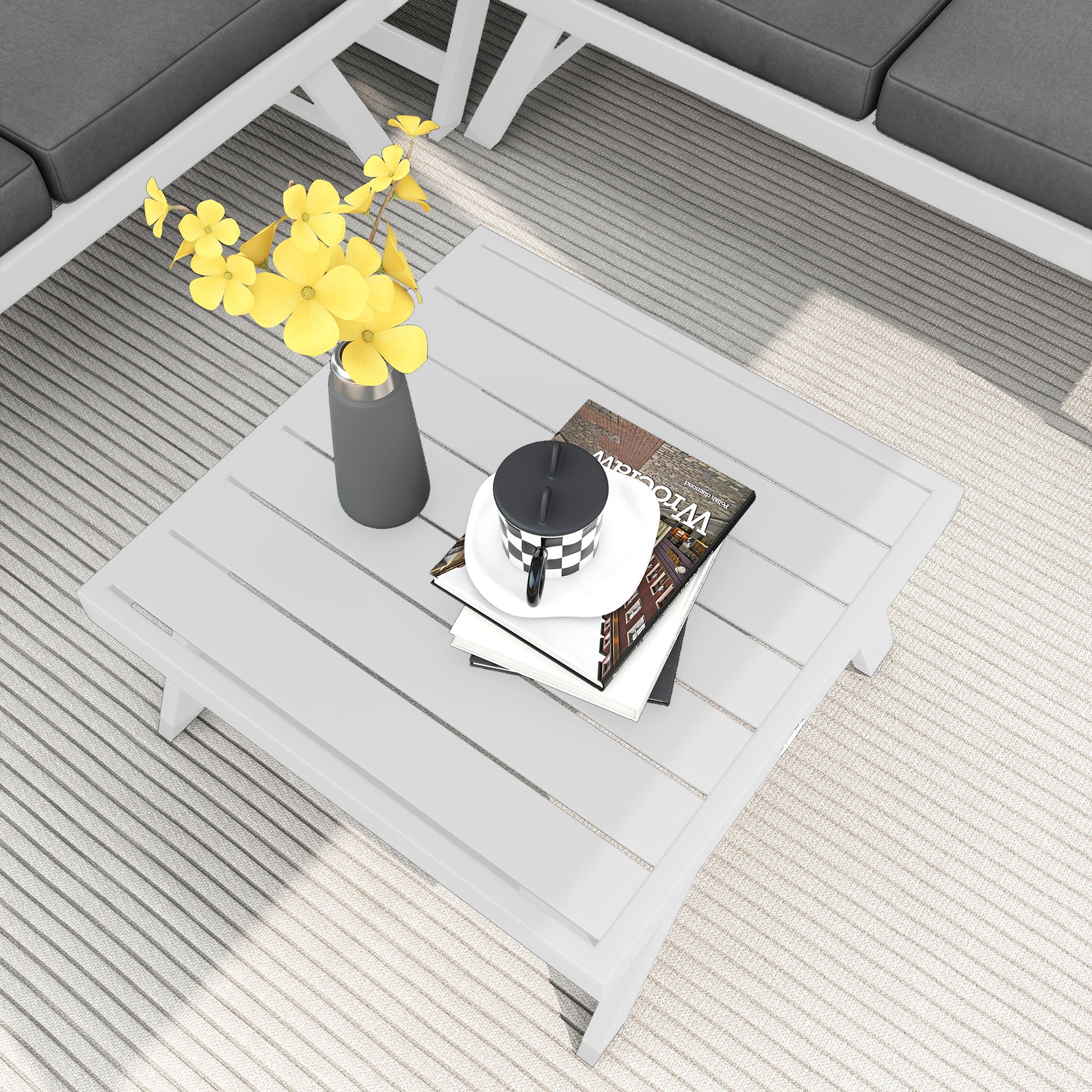 4-Piece Garden Furniture Set, Balcony Furniture Set with Corner Sofa, Loveseat, Coffee Table, Garden Lounge Set with Seat Cushions, Patio Seating Group, Gray