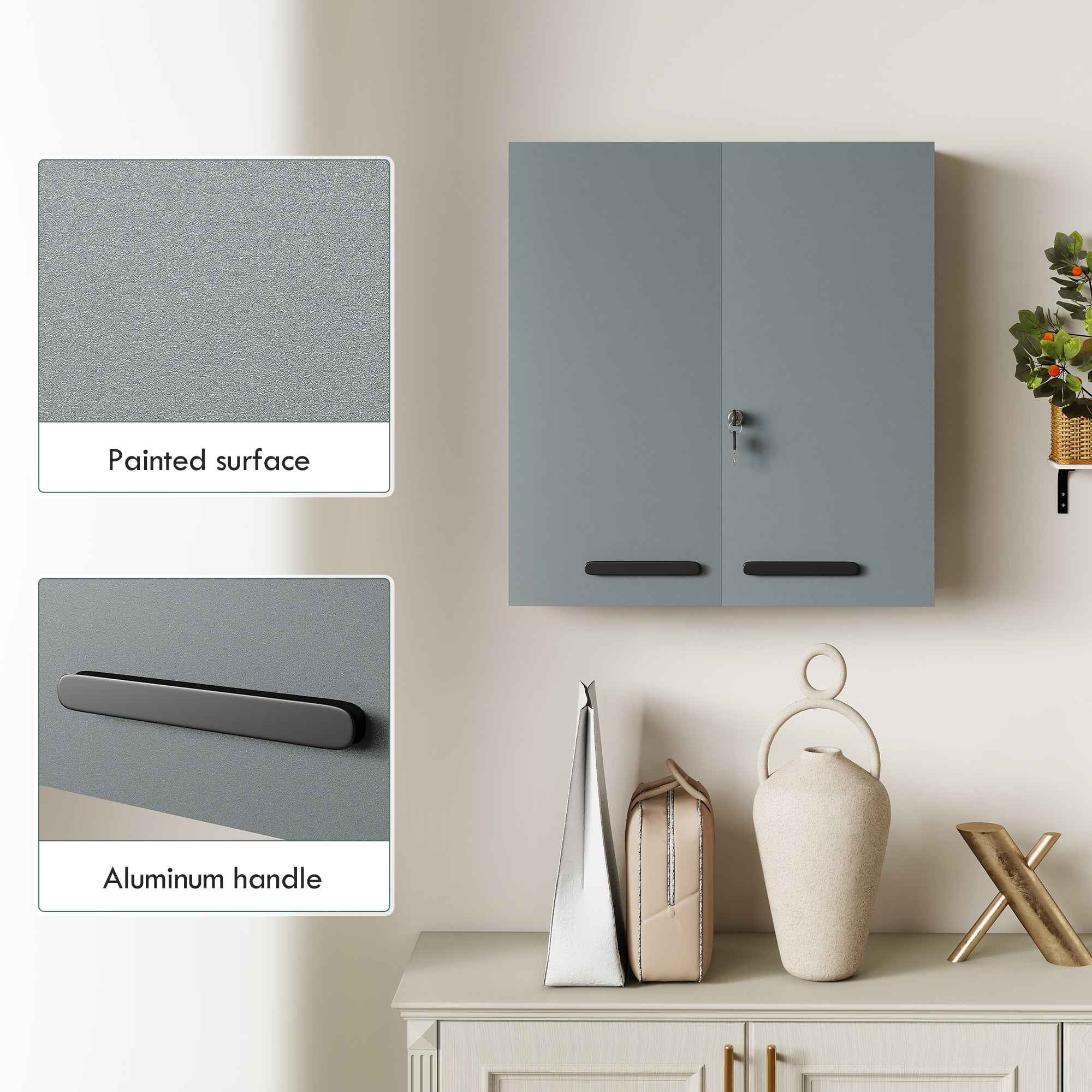 Lockable Medicine Cabinet — 2-Door Steel First-Aid Cabinet with 6 Shelves, Charcoal Gray (21.7 x 7.1 x 23.6 in)