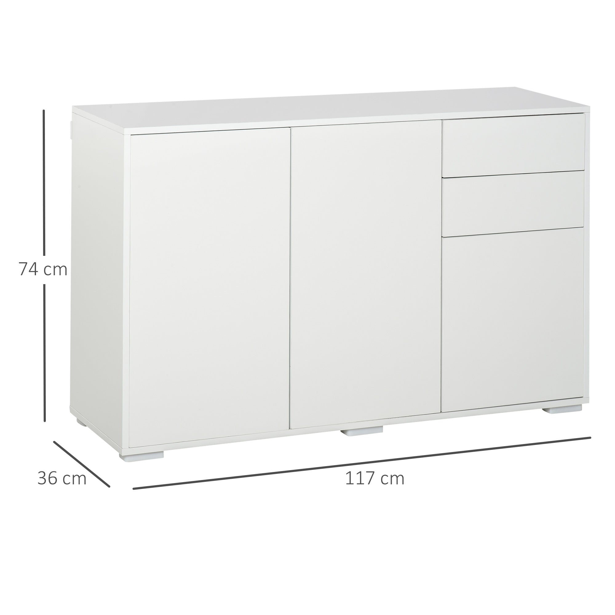 Storage Buffet Cabinet with 2 Sliding Drawers 3 Doors Adjustable Shelf Particle Board Panels 117 x 36 x 74 cm White