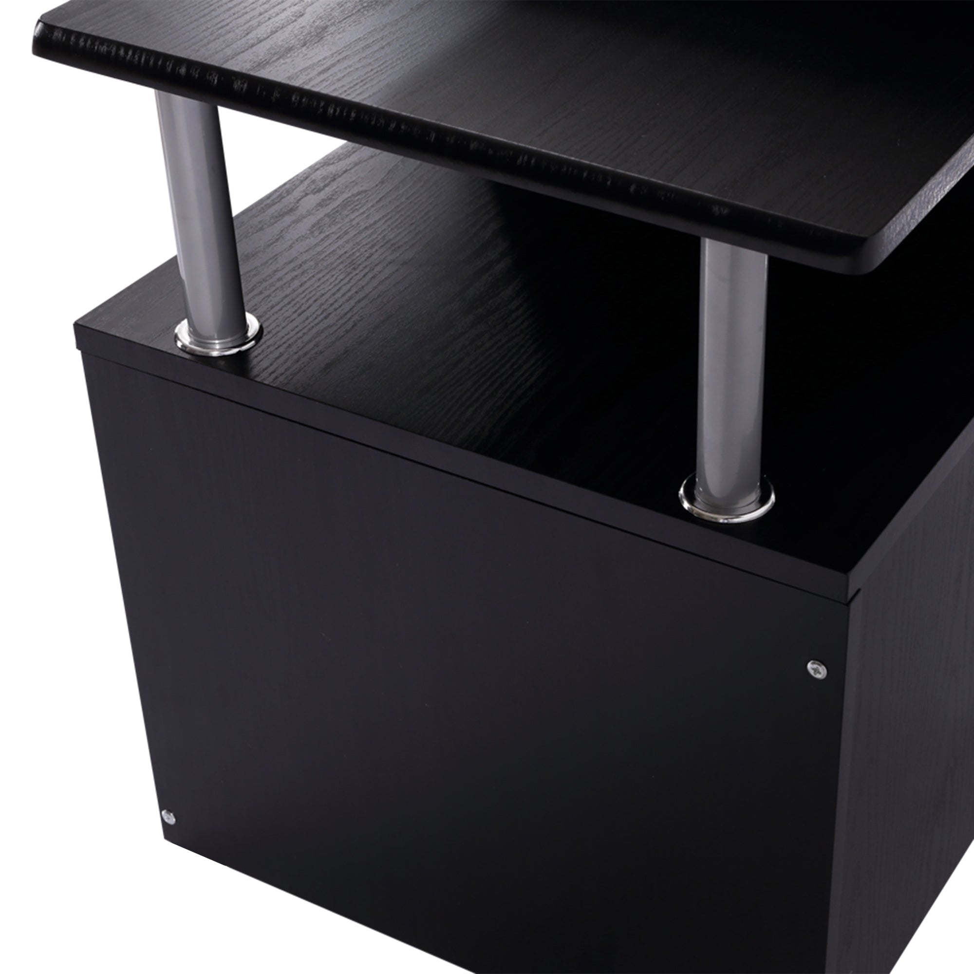 Computer Desk Writing Desk with 6 Shelves Drawer Keyboard Tray and Monitor Printer Stand for Office Study 152x60x88 cm Black