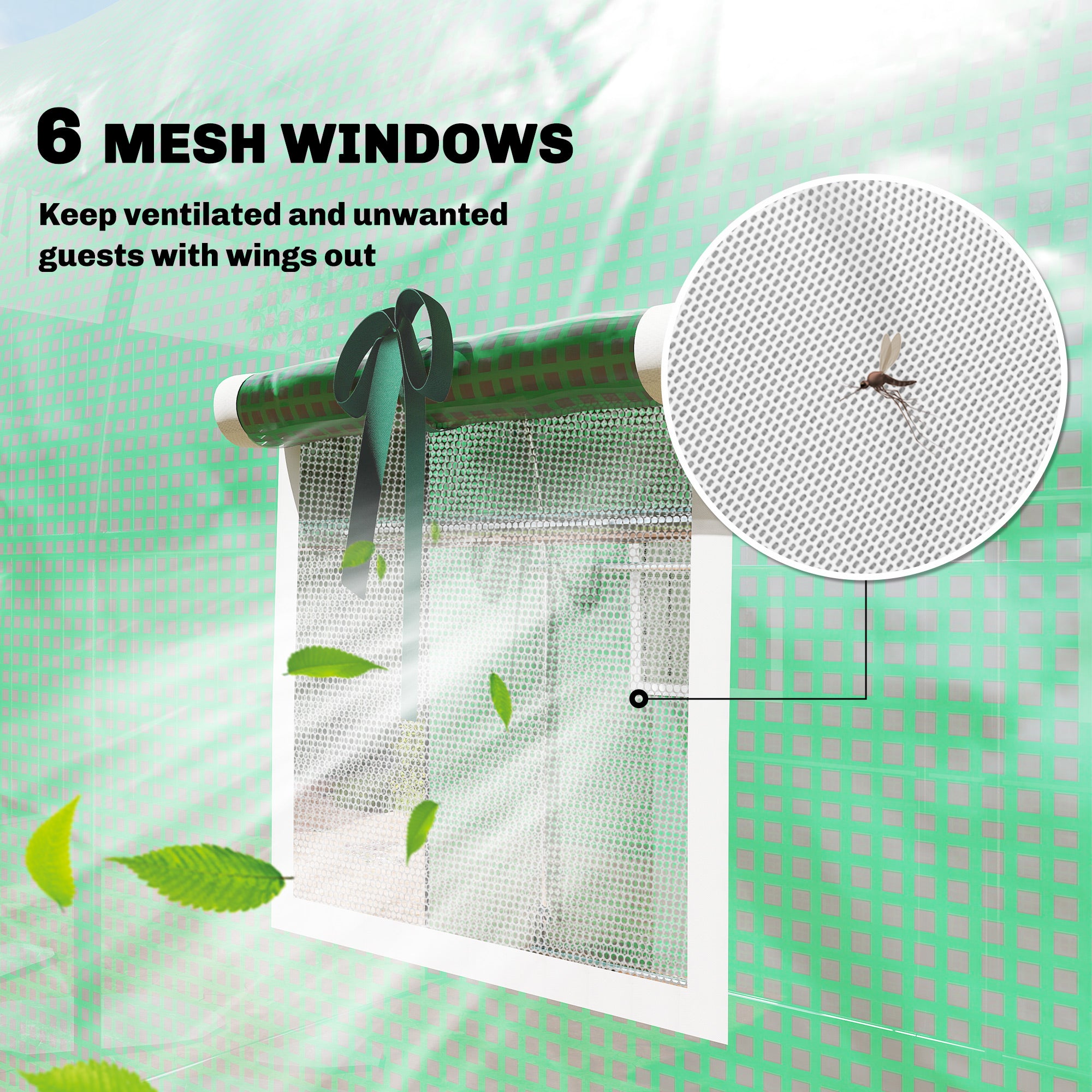 Tunnel Greenhouse 3 x 2 x 2 m with PE Cover, 2 Roll-Up Zip Doors & 6 Mesh Windows, Support Bars, Extended Hems, UV-Protected – Green