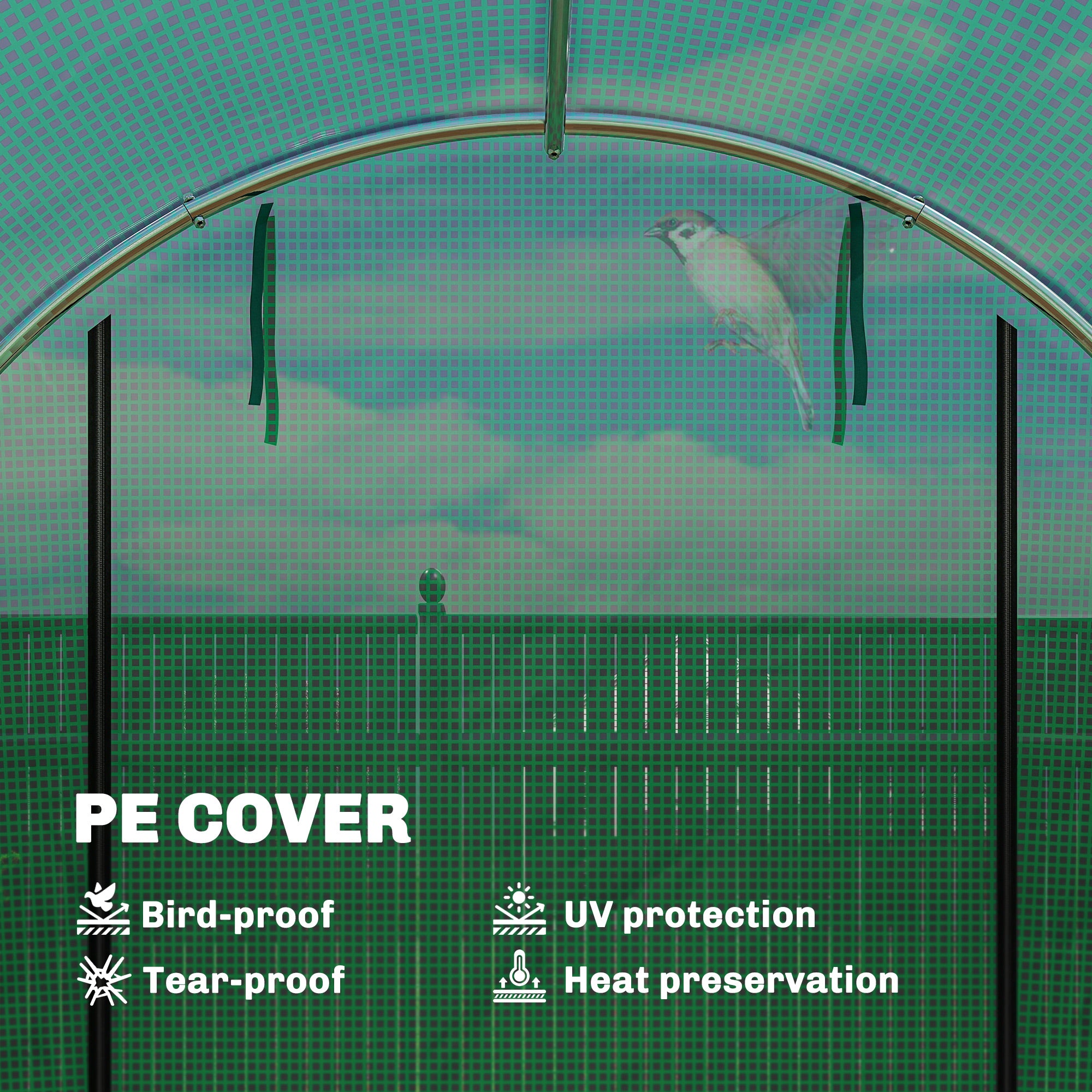 Tunnel Greenhouse 3 x 2 x 2 m with PE Cover, 2 Roll-Up Zip Doors & 6 Mesh Windows, Support Bars, Extended Hems, UV-Protected – Green