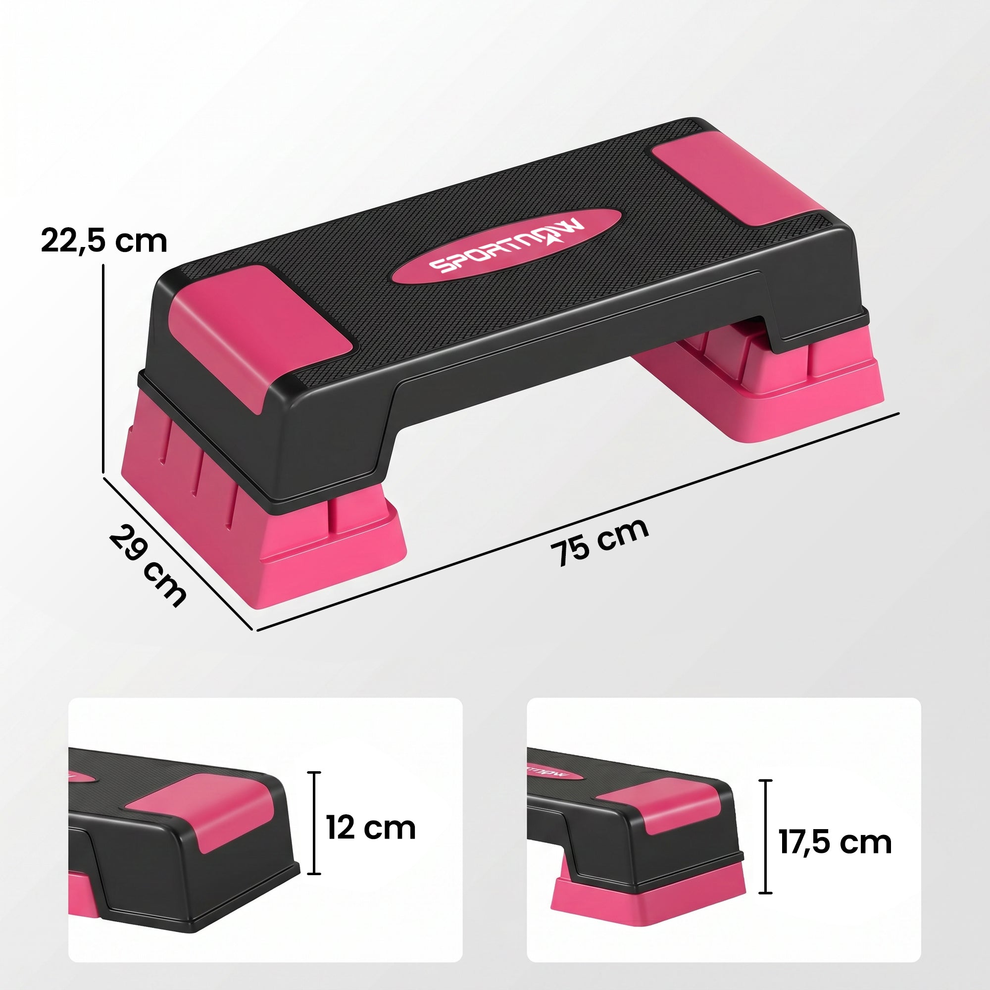 SPORTNOW Aerobic Step — Non-Slip Adjustable Stepper for Fitness (4.7/6.9/8.9 in), Sturdy Base, 551 lb Capacity for Home Gym — Pink