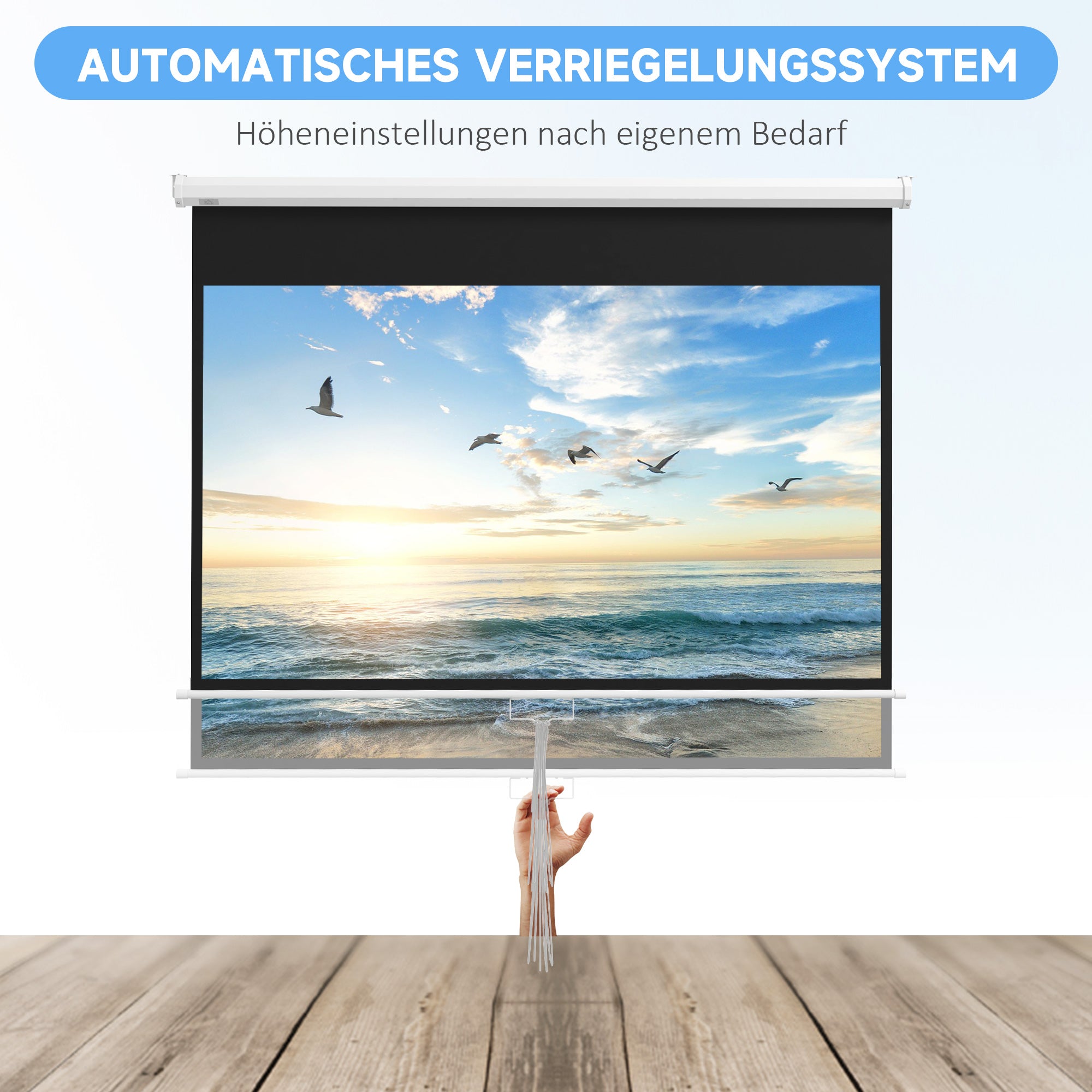 Projector Screen 187 x 150 cm 80 Inch 16:9 HD 4K Projection Screen Roll-Up Screen for Home Theater or Office Presentations