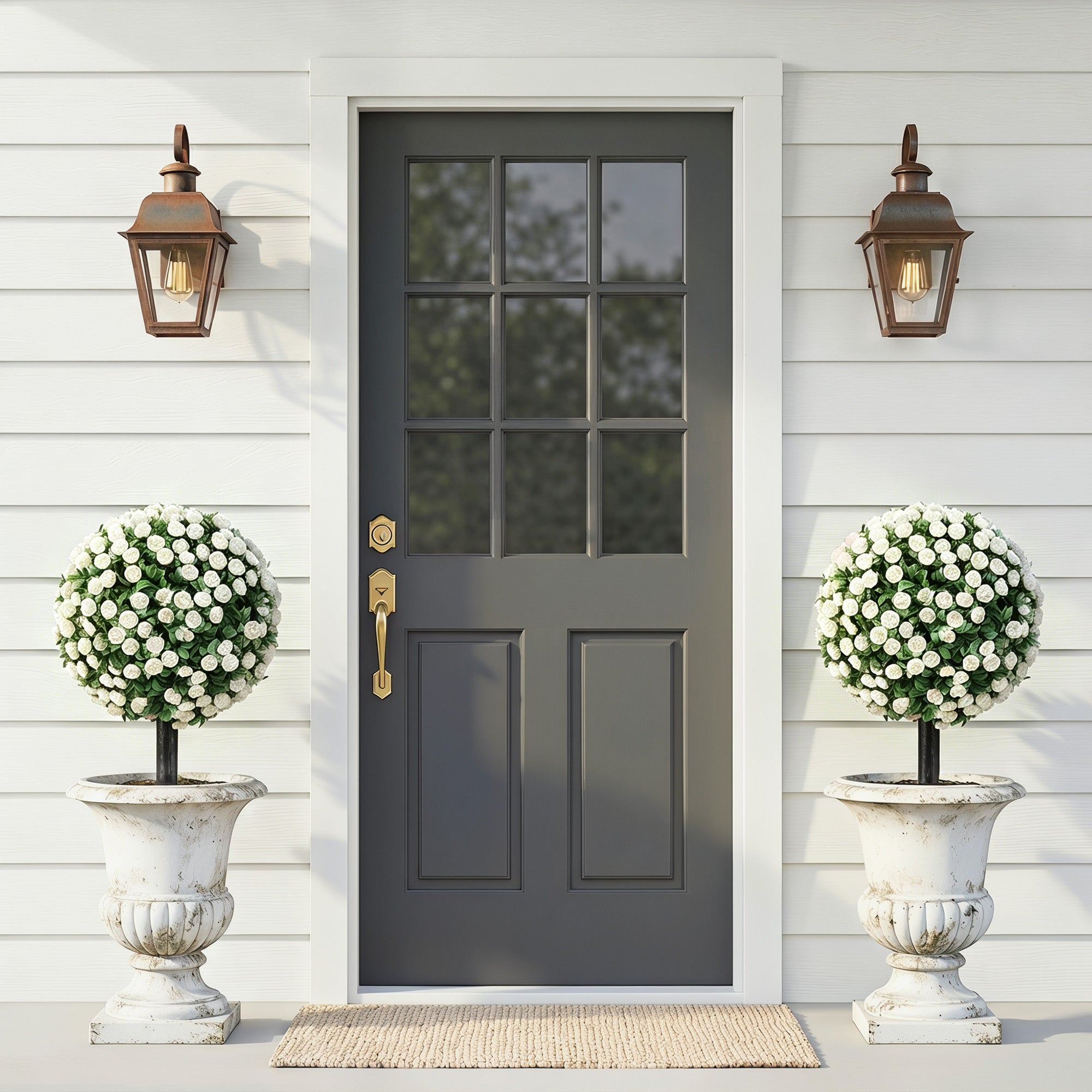Artificial Rose Topiary Balls 2-Pack, 55 cm (21.7 in) UV-Resistant Artificial Plants with 306 White Roses and Ground Spike for Living Room, Bedroom, Office, Garden