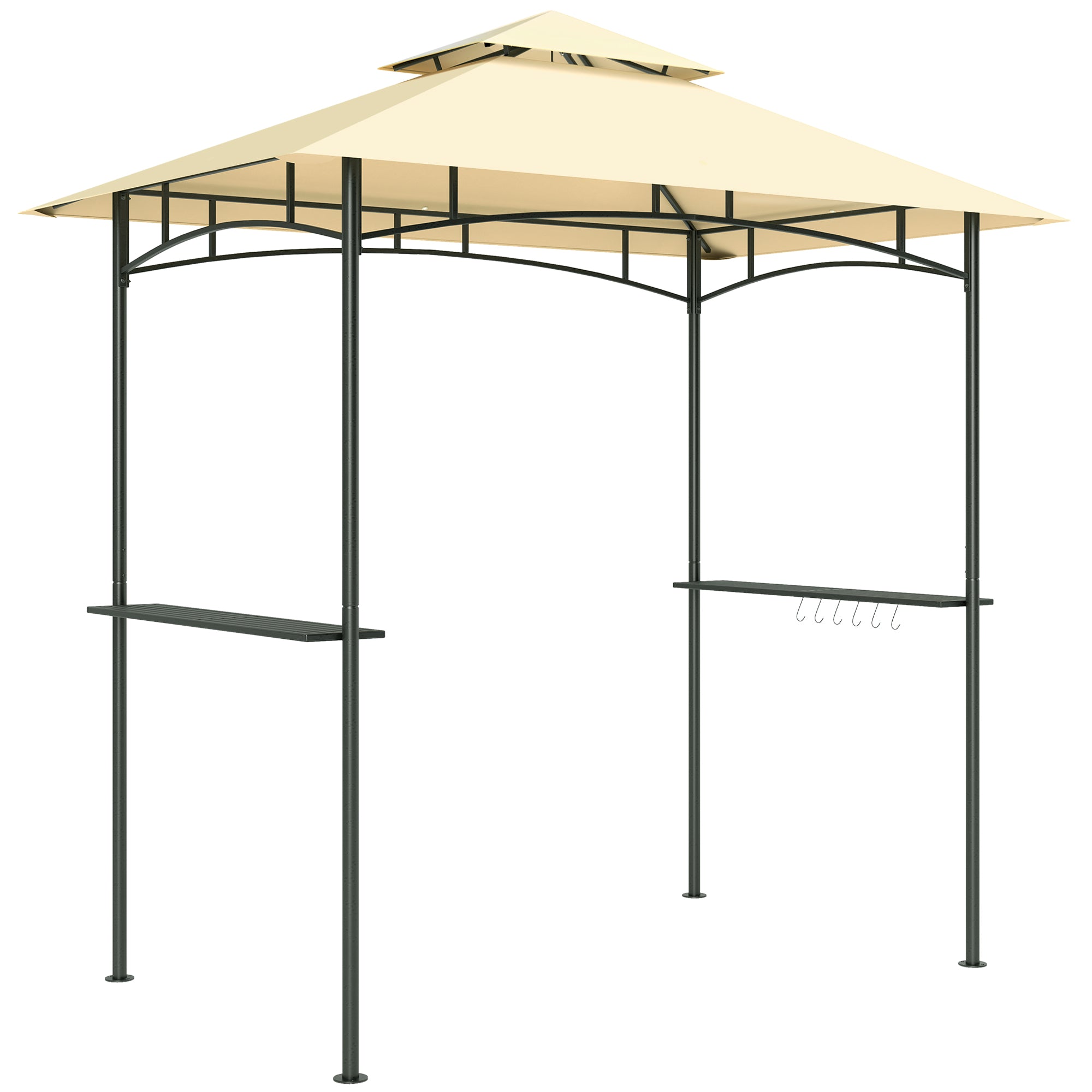 Grill Gazebo with LED 240 x 150 x 258 cm water-repellent flame-retardant garden arbor with double-layer roof, side shelves, pergola with UV protection, BBQ gazebo for party BBQ Beige