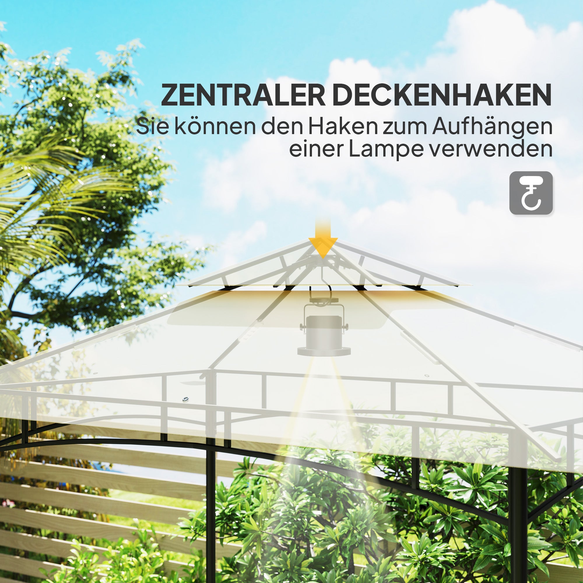 Grill Gazebo with LED 240 x 150 x 258 cm water-repellent flame-retardant garden arbor with double-layer roof, side shelves, pergola with UV protection, BBQ gazebo for party BBQ Beige