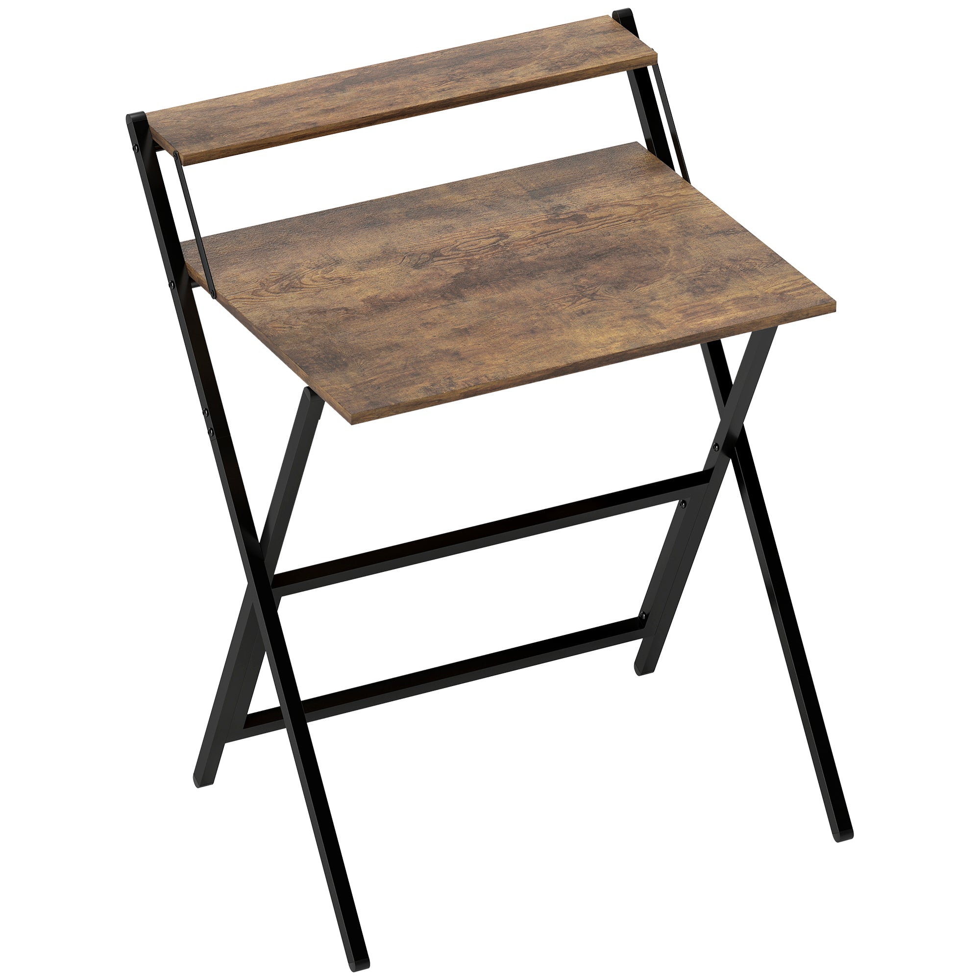 Foldable Computer Desk 25.8 x 17.7 in with Storage Shelf — Rustic Brown