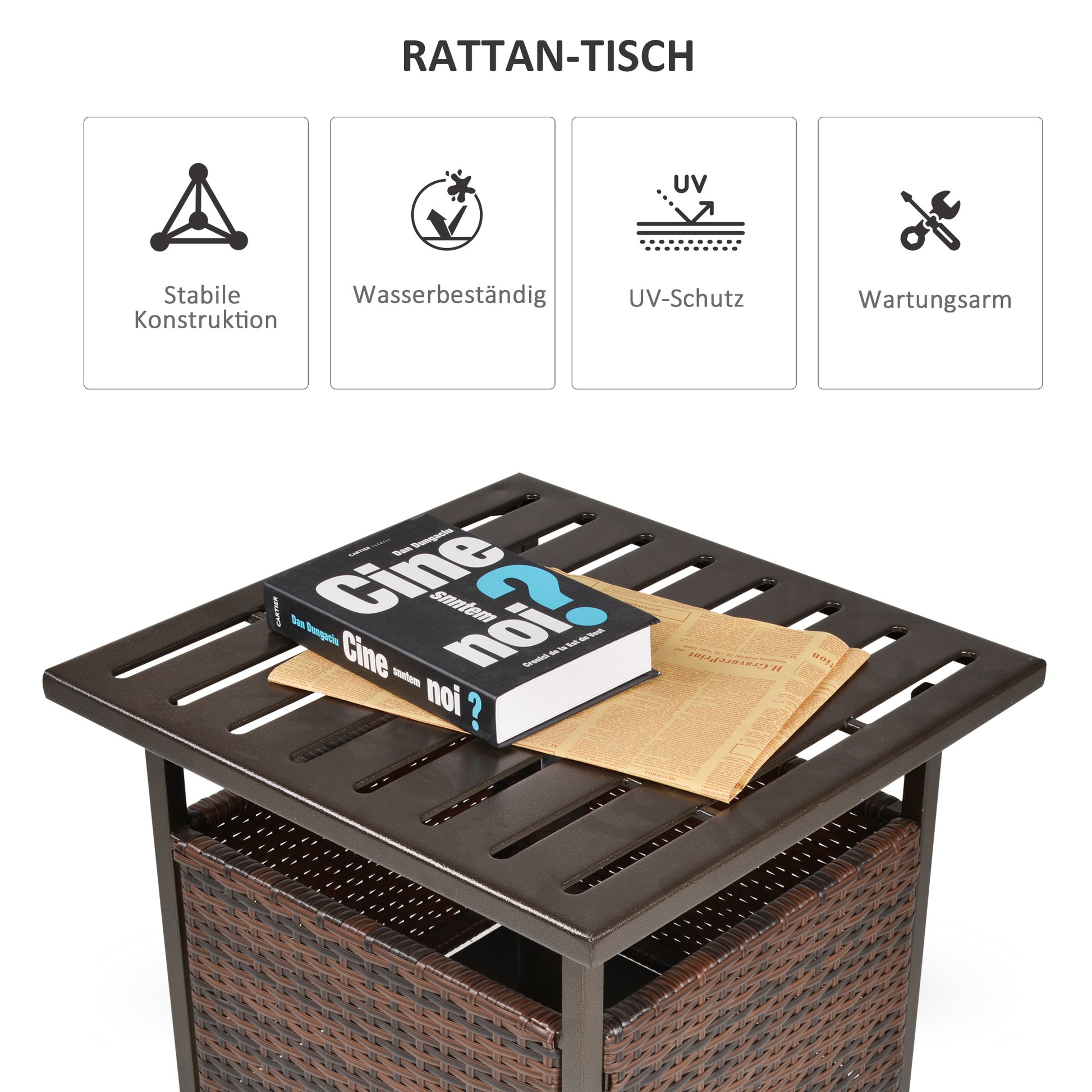 Rattan Table Garden Table Patio Table Coffee Table with Umbrella Hole Perfect for Garden Balcony Terrace 55.5 x 55.5 x 46 cm Brown