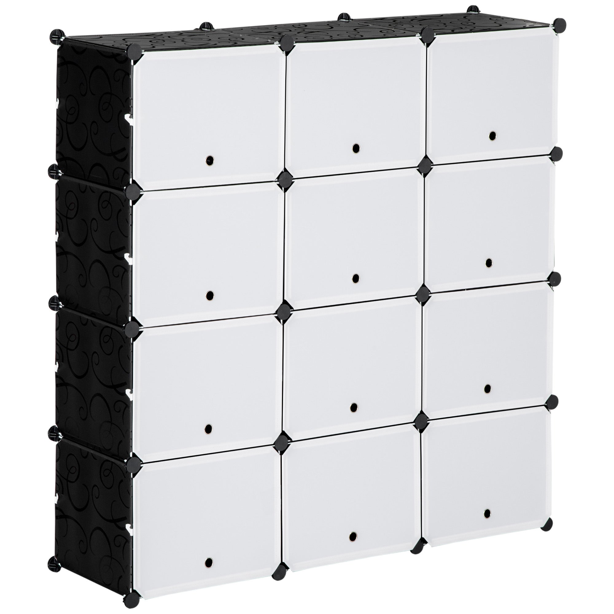 DIY Shelf System with 12 Cubes Stackable DIY Cube Rack Shoe Rack Storage Rack Shelf Rack Wardrobe for Books Toys Shoes in Plastic Steel Black+White 125 x 32 x 125 cm