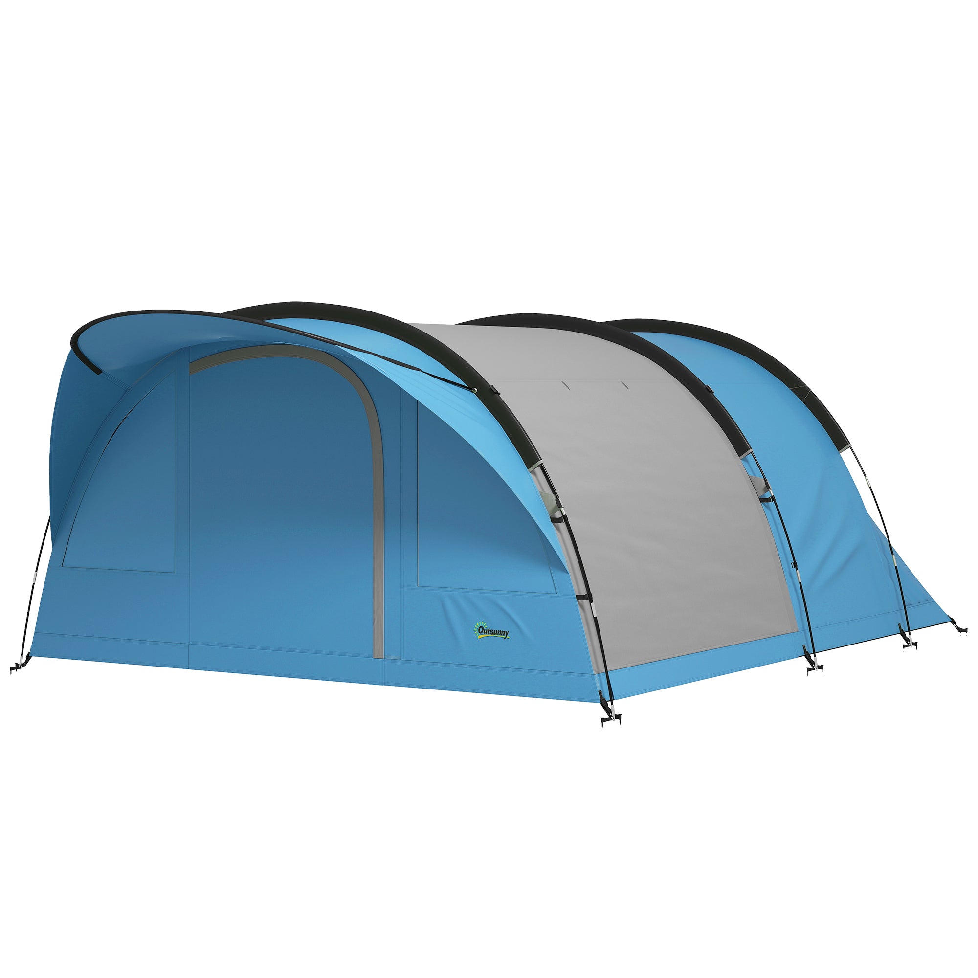 4-Person Tunnel Family Tent with Living Area, Removable Divider, Windows, Groundsheet, Standing Height — 3000 mm Waterproof (Sky Blue & Grey)