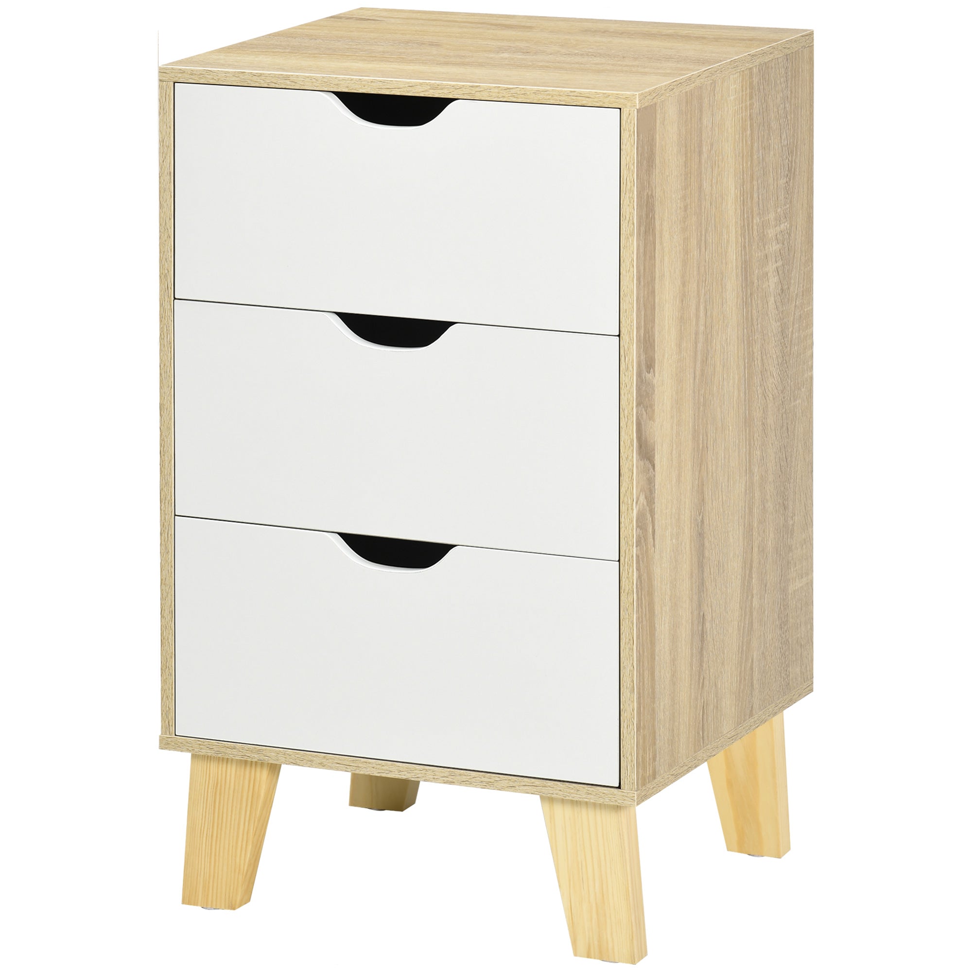 3-Drawer Chest with Raised Base Wardrobe Dresser for Bedroom Living Room Hallway Modern Style Anti-Tip 40x35x68.5 cm Natural and White