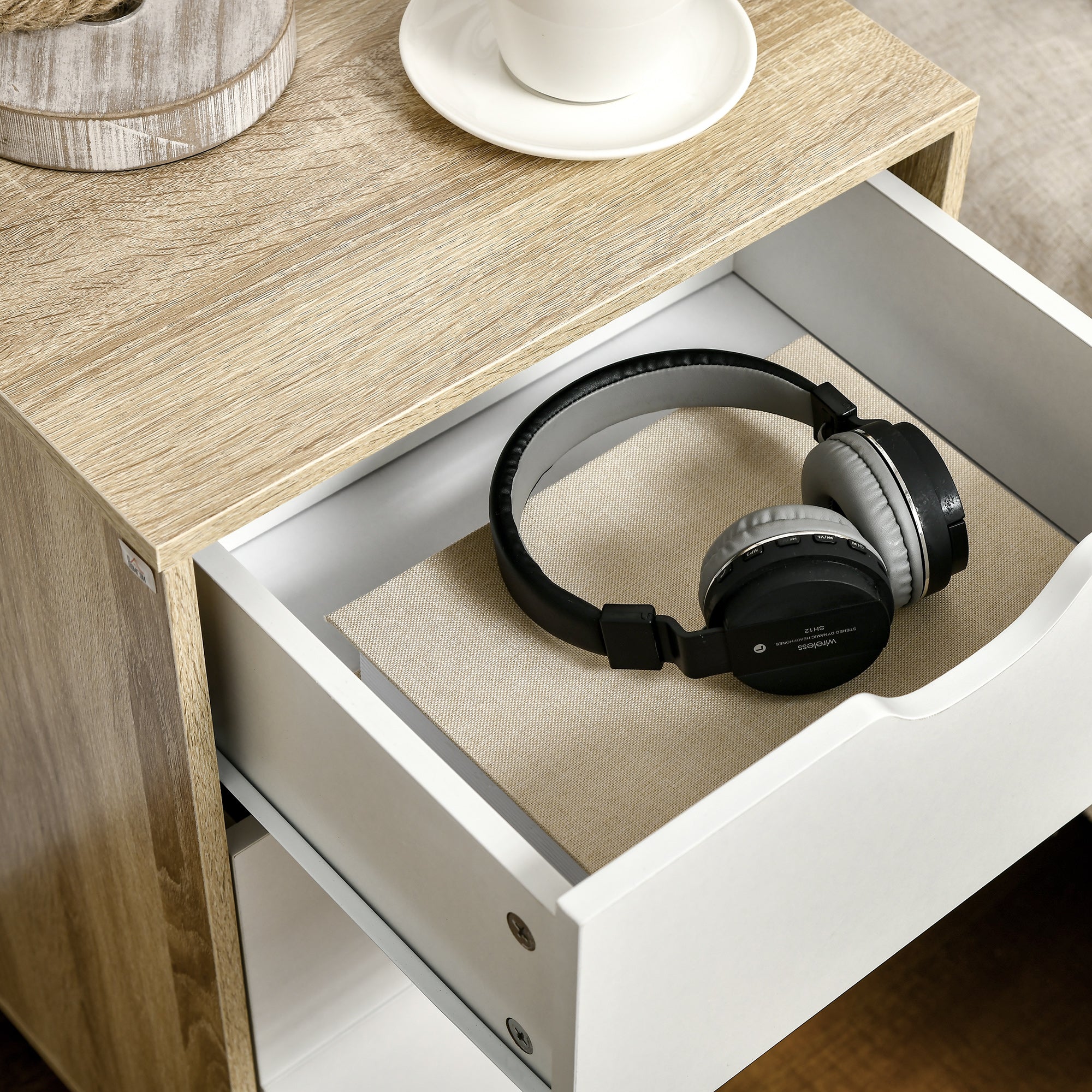 3-Drawer Chest with Raised Base Wardrobe Dresser for Bedroom Living Room Hallway Modern Style Anti-Tip 40x35x68.5 cm Natural and White