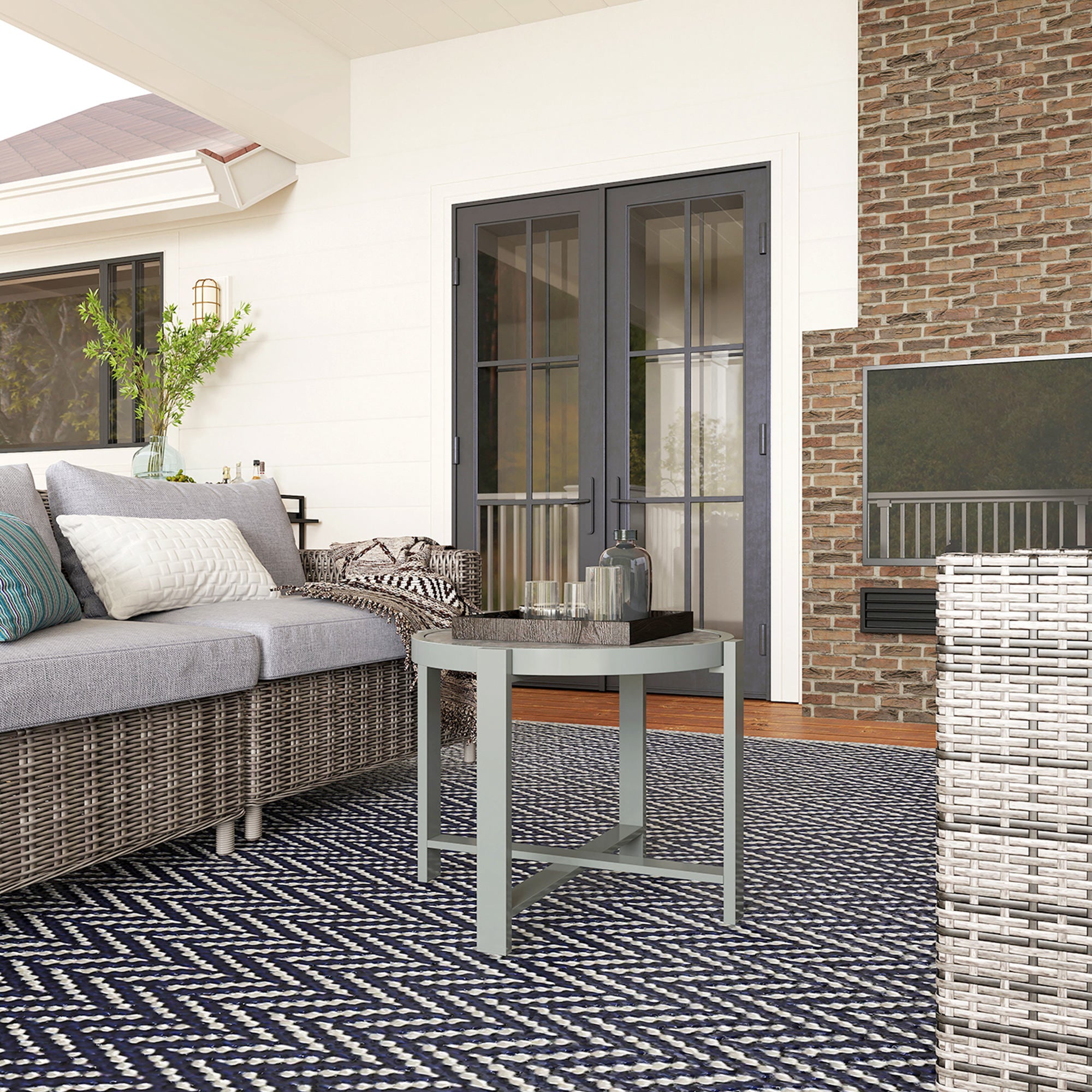 Side Table Garden Table Round Weatherproof Aluminum Balcony Table with Marble-effect Camping Table Coffee Table for Living Room Office Outdoor Indoor Gray