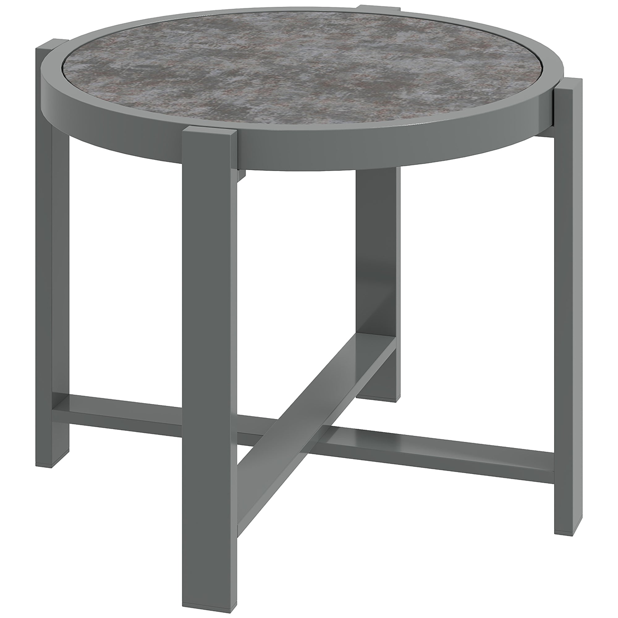 Side Table Garden Table Round Weatherproof Aluminum Balcony Table with Marble-effect Camping Table Coffee Table for Living Room Office Outdoor Indoor Gray