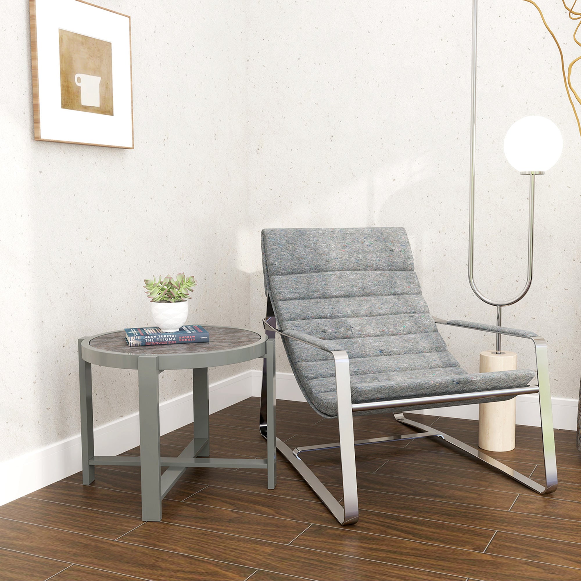 Side Table Garden Table Round Weatherproof Aluminum Balcony Table with Marble-effect Camping Table Coffee Table for Living Room Office Outdoor Indoor Gray