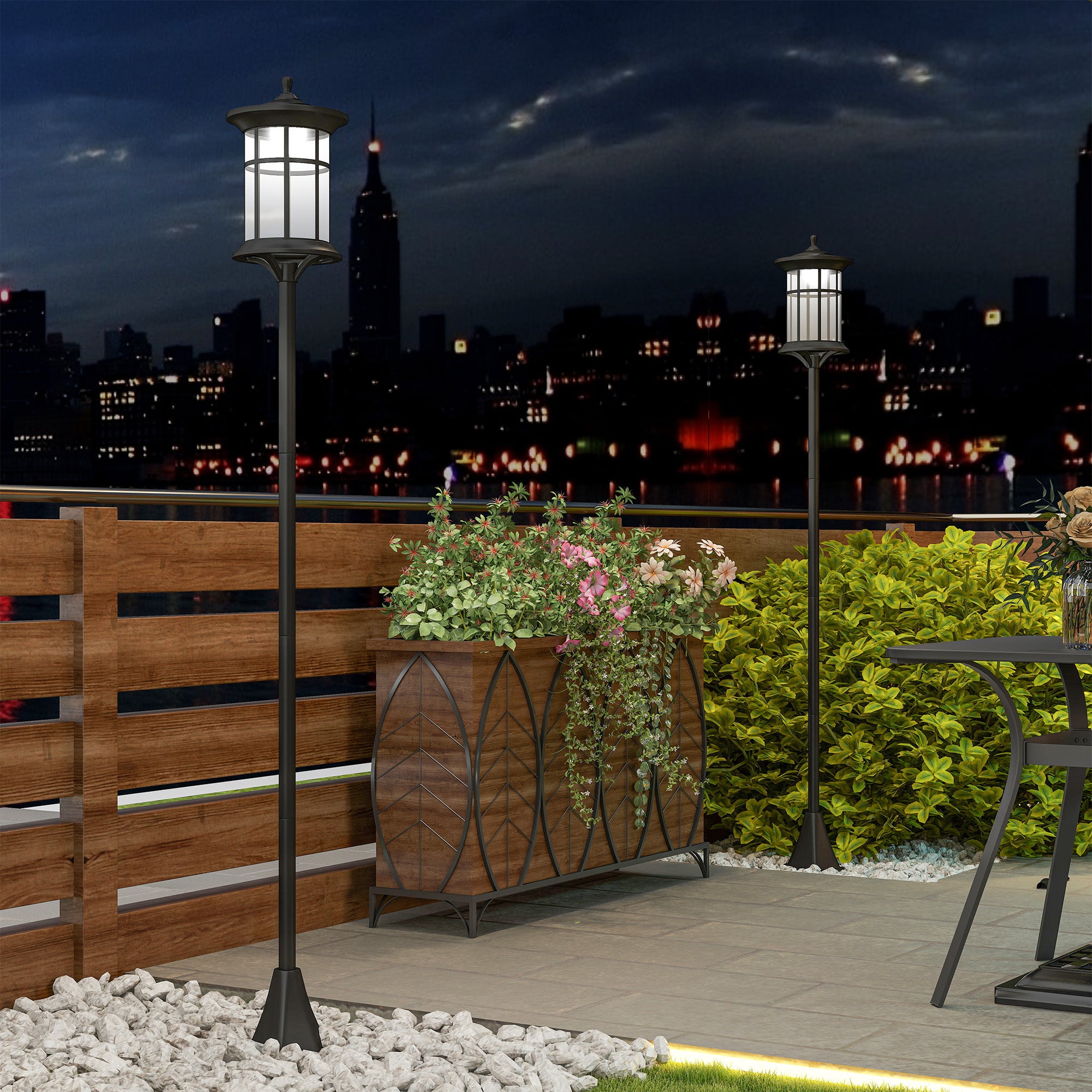 2 Outdoor Solar Lanterns Solar Lights with Solar Panel Automatic On/Off and Stainless Steel Frame Waterproof IP44 for Patio Garden 23.5x23.5x184 cm Black