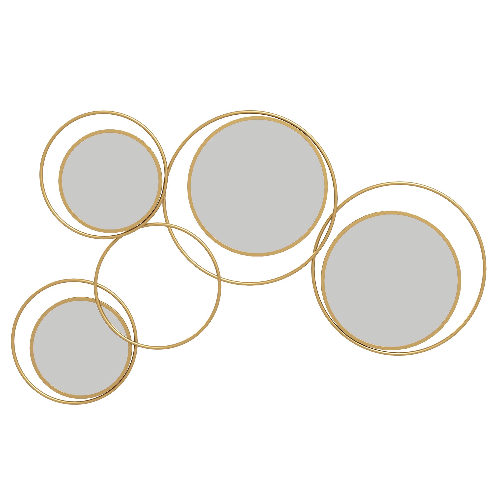 3D Metal Decorative Wall Mirror Wall Art with 4 Round Mirrors for Living Room Bedroom Hallway 110x68 cm Gold