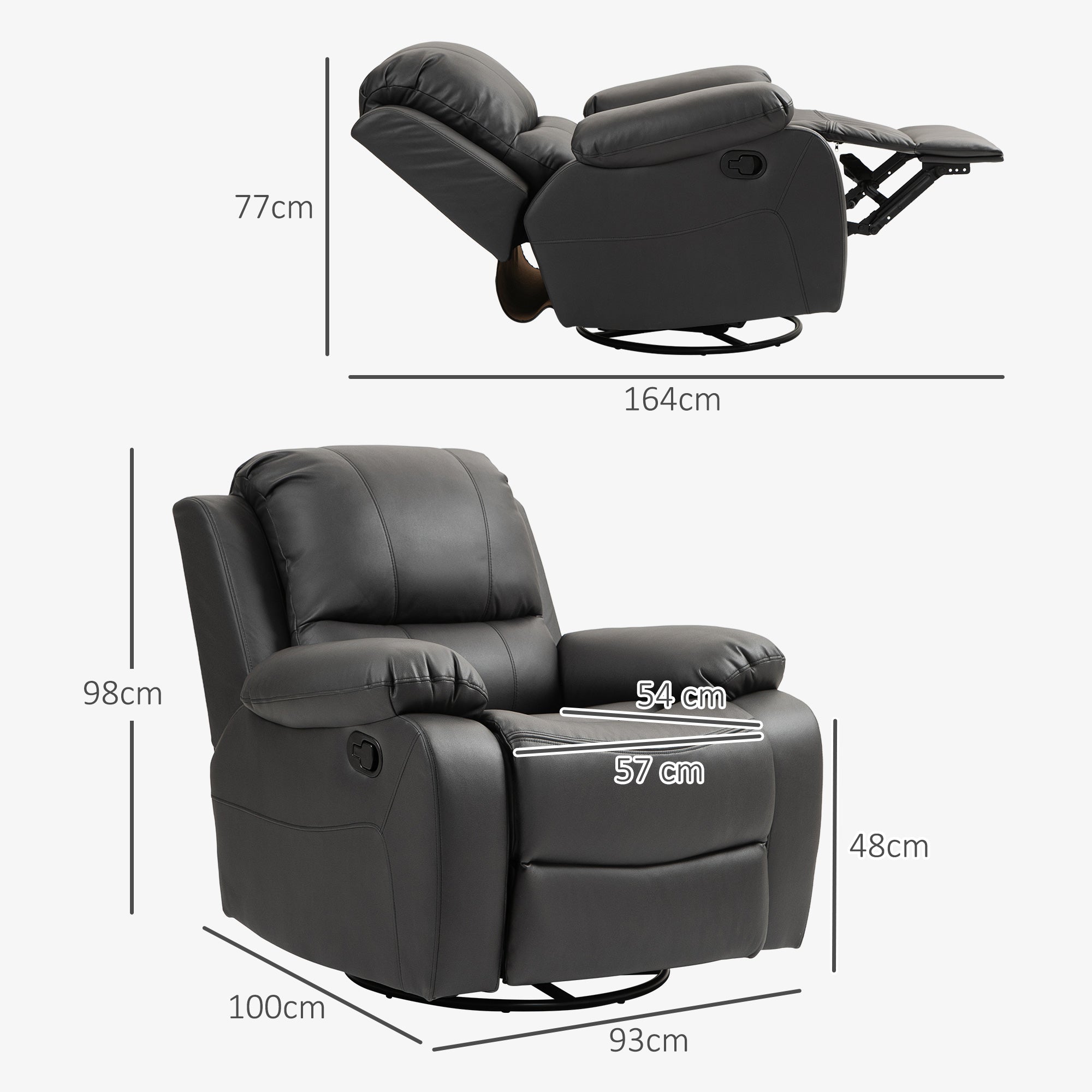 Recliner TV Armchair with Reclining Function, Footrest, Rotating TV Armchair with Pocket Coil Spring System for Living Room, Bedroom, Black