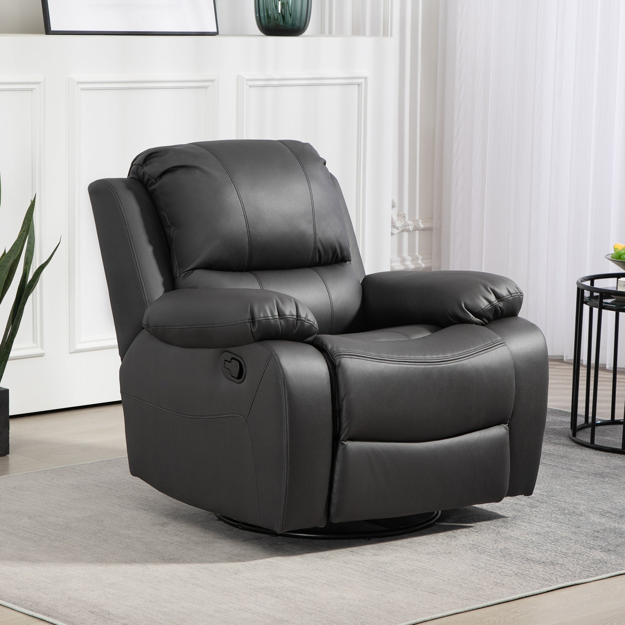Recliner TV Armchair with Reclining Function, Footrest, Rotating TV Armchair with Pocket Coil Spring System for Living Room, Bedroom, Black