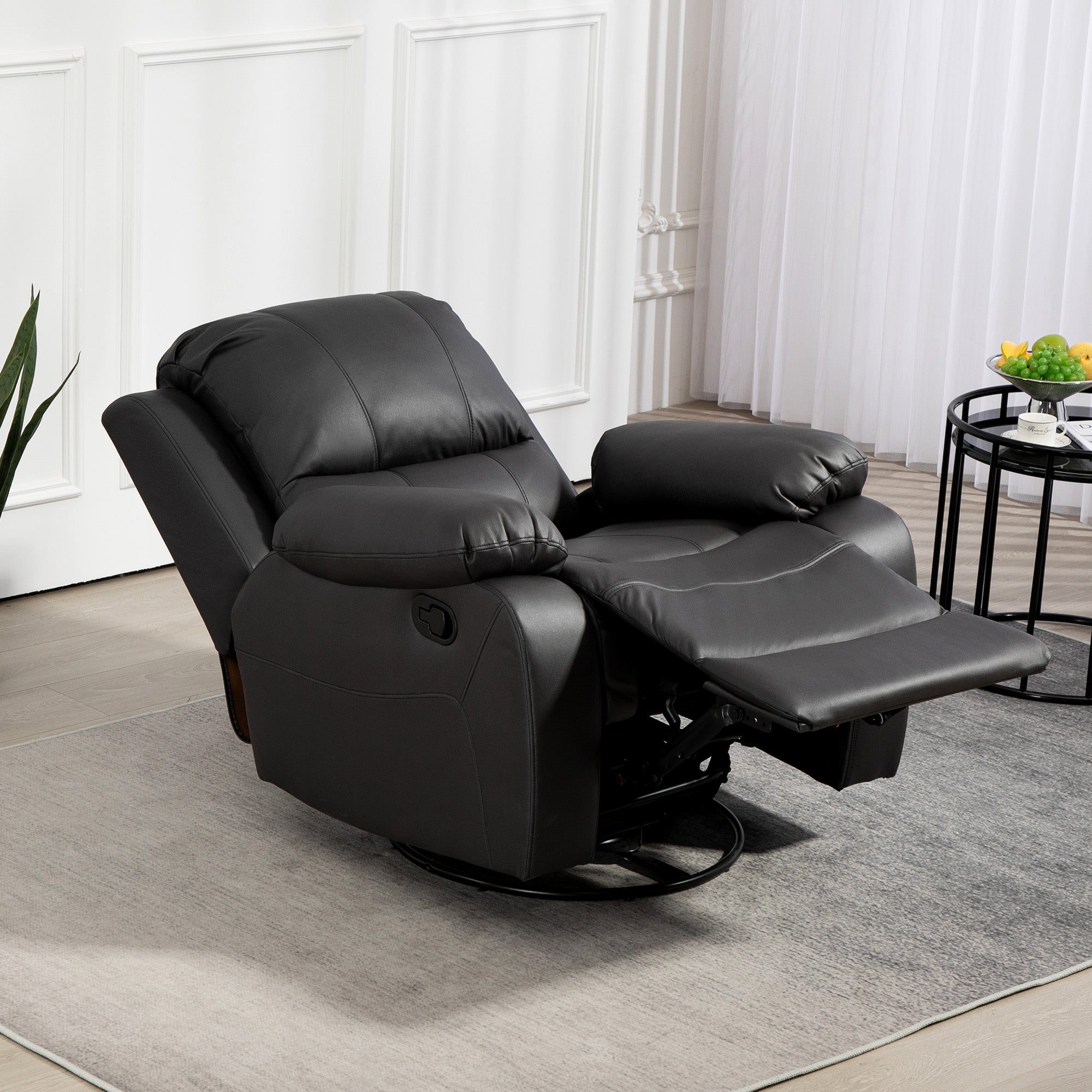 Recliner TV Armchair with Reclining Function, Footrest, Rotating TV Armchair with Pocket Coil Spring System for Living Room, Bedroom, Black