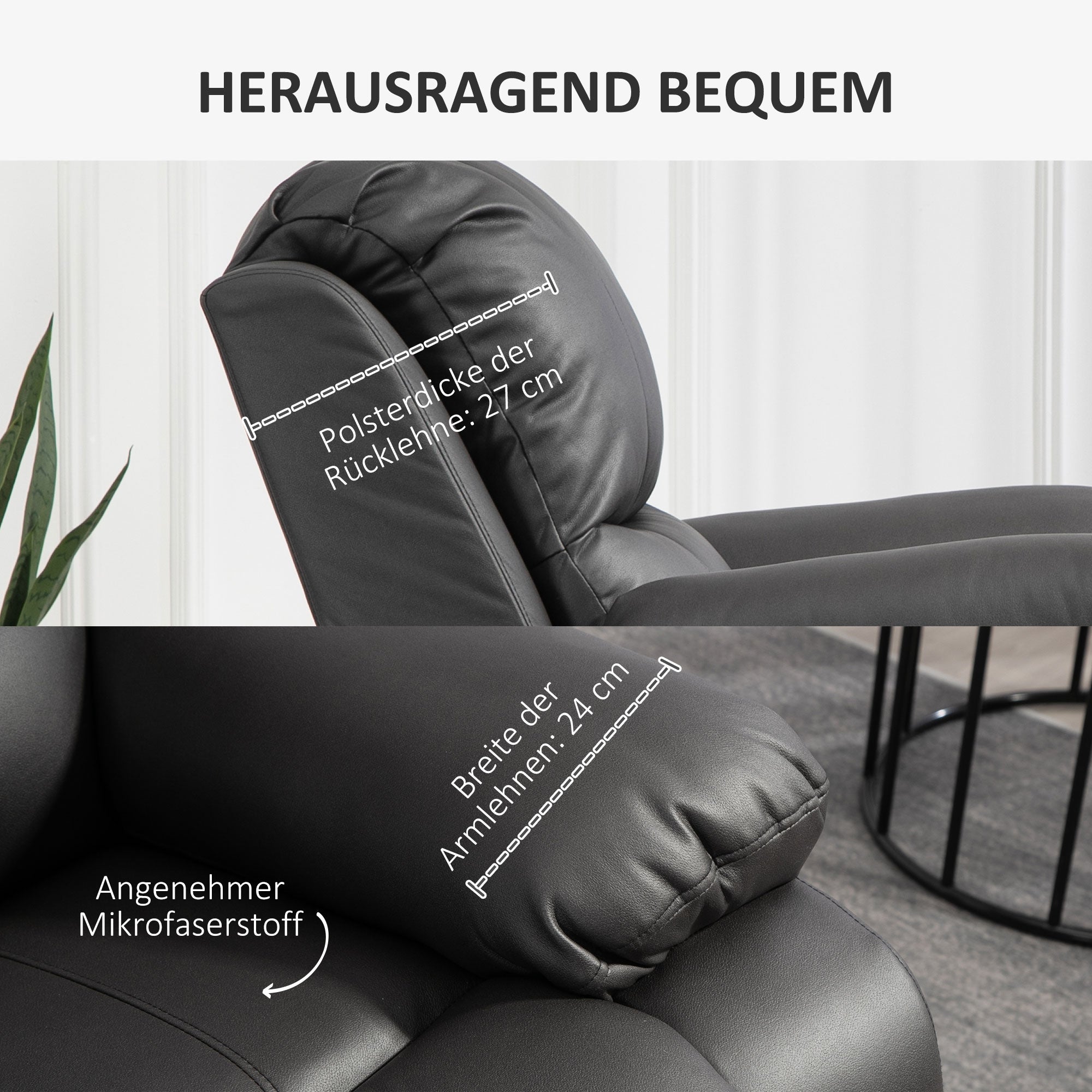 Recliner TV Armchair with Reclining Function, Footrest, Rotating TV Armchair with Pocket Coil Spring System for Living Room, Bedroom, Black