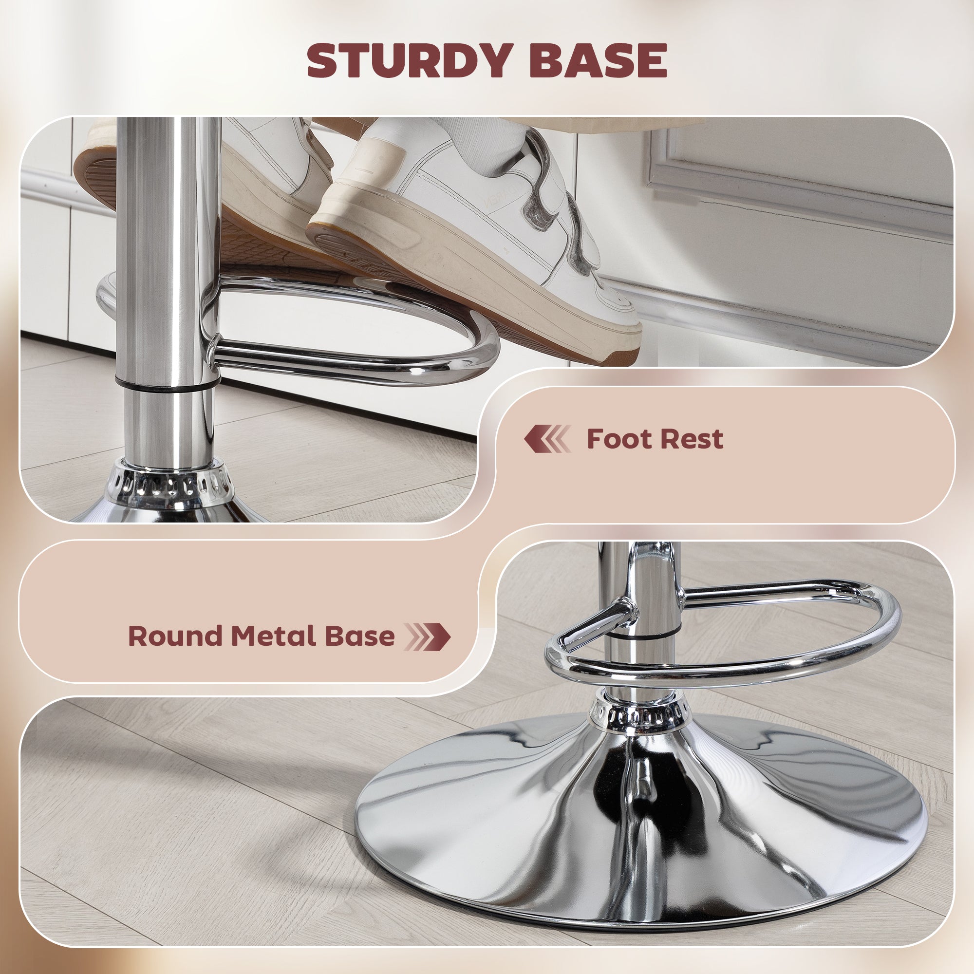 Adjustable PU Bar Stool with Backrest, Armrests & Footrest — Burgundy