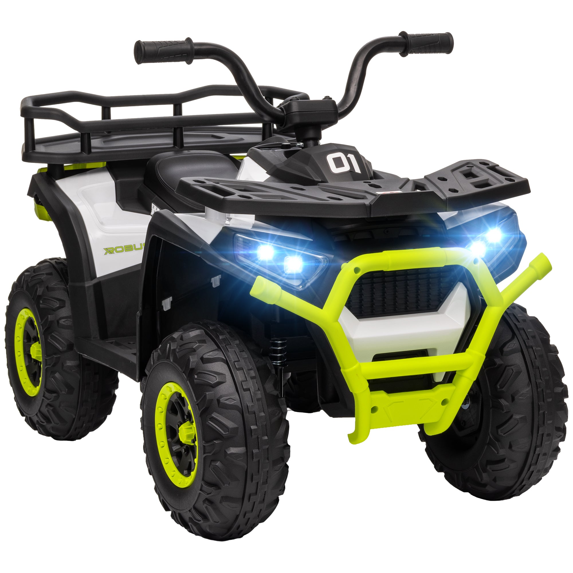 Electric Quad for Kids 3+ Years Electric Car for Kids with 12V Battery Headlights Music MP3 Speed 3-6 km/h and 30 kg Load Basket Green