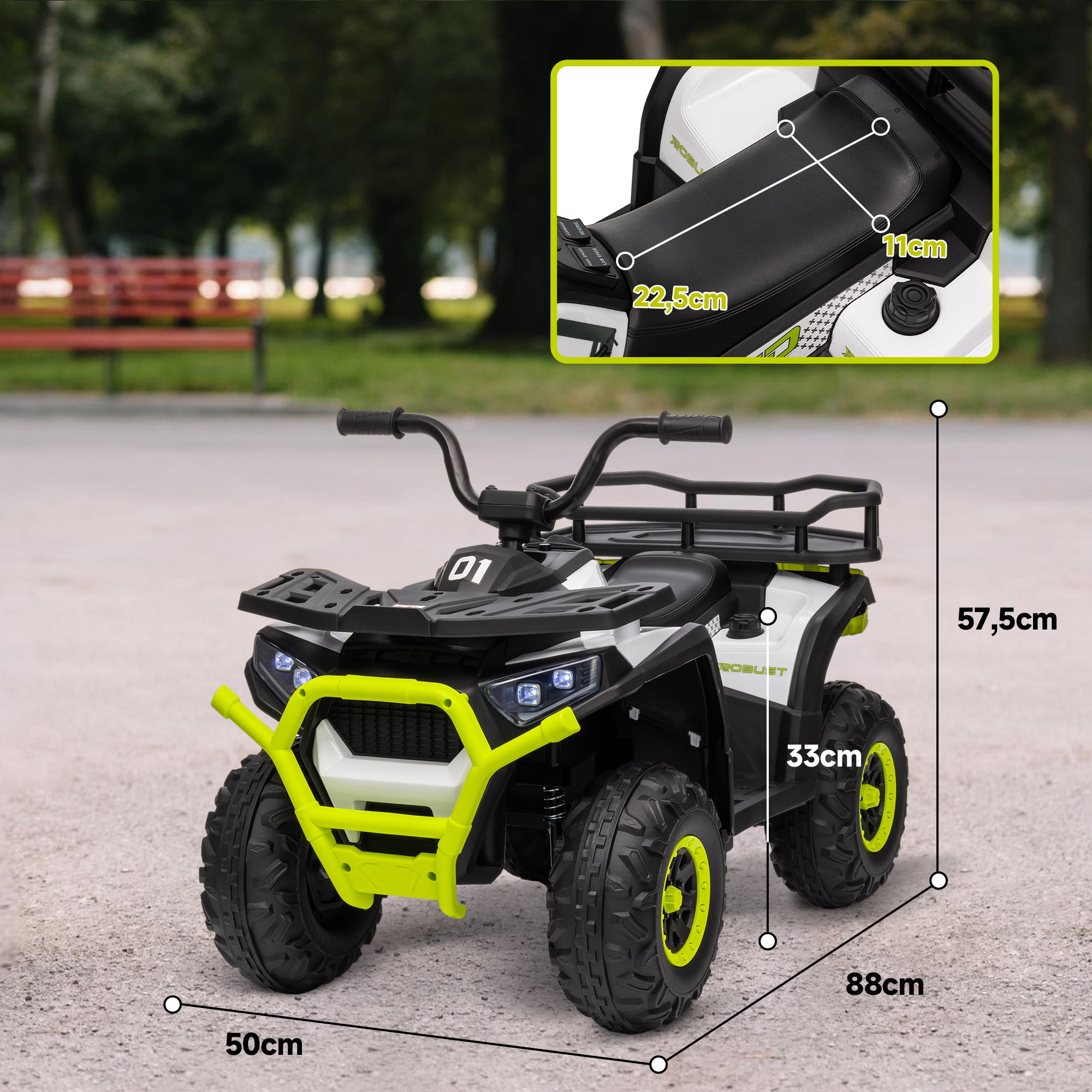 Electric Quad for Kids 3+ Years Electric Car for Kids with 12V Battery Headlights Music MP3 Speed 3-6 km/h and 30 kg Load Basket Green