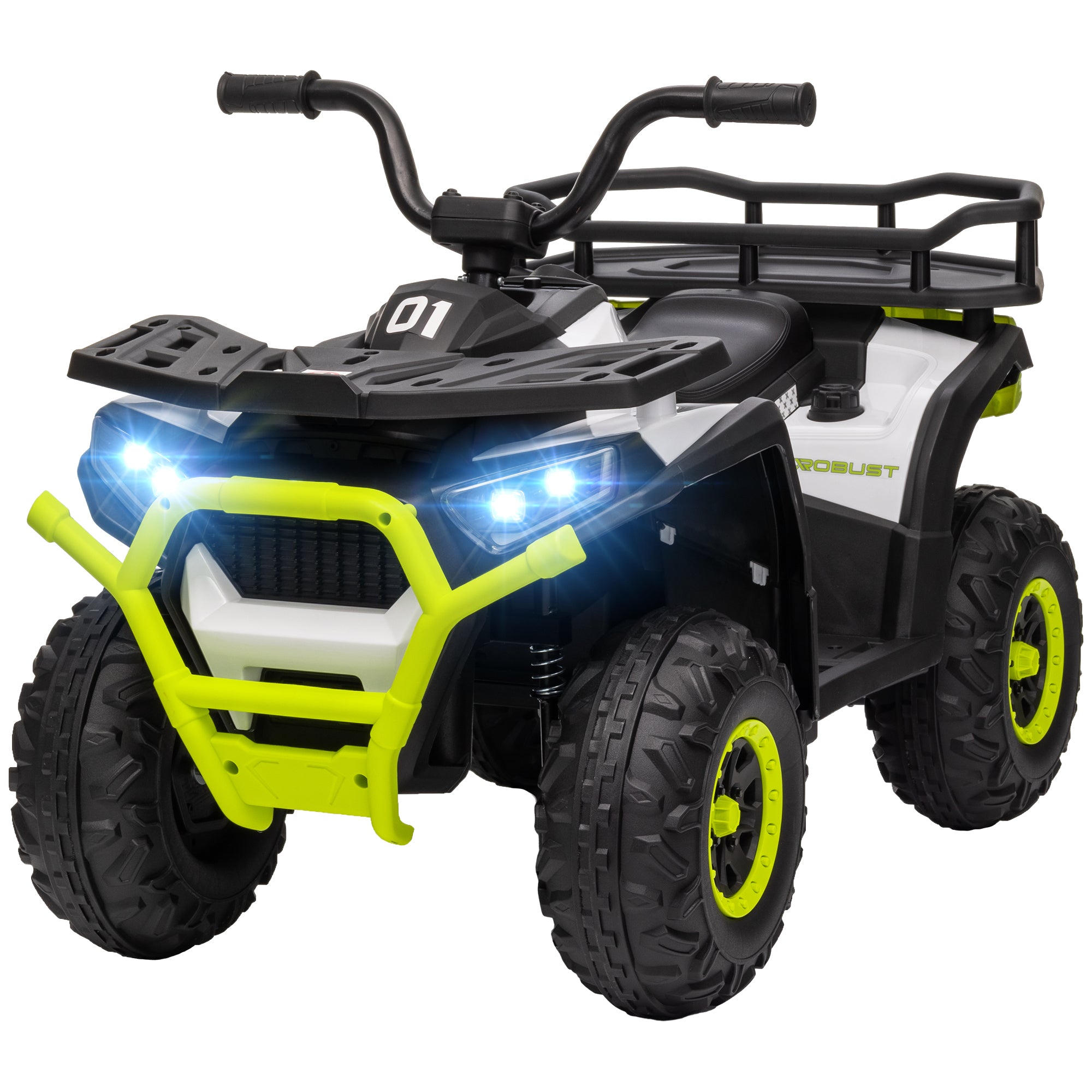 Electric Quad for Kids 3+ Years Electric Car for Kids with 12V Battery Headlights Music MP3 Speed 3-6 km/h and 30 kg Load Basket Green