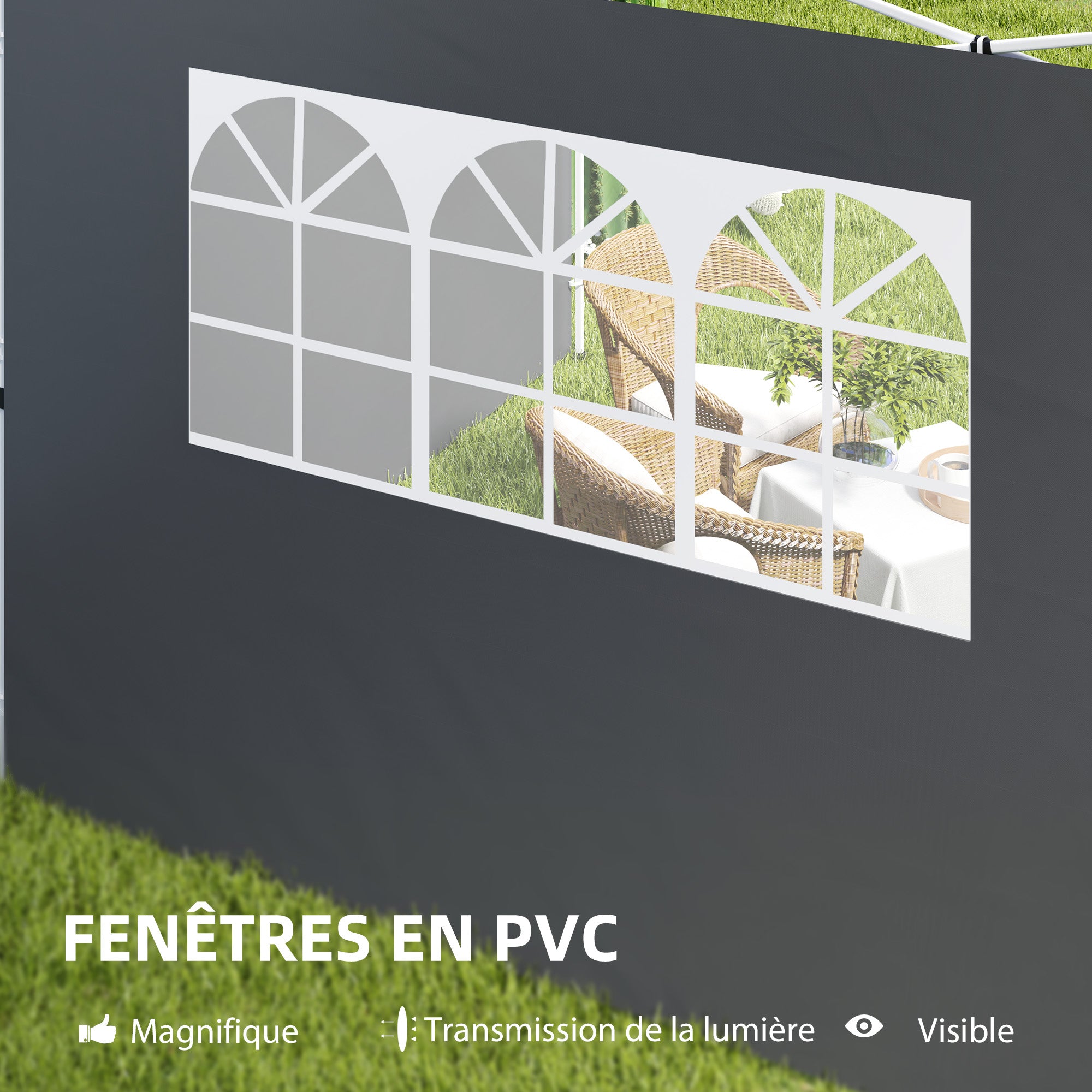 Side Panels for Garden Pavilion 3 x 3 m Pavilion Side Walls with Window Set of 2 pieces Oxford 210D Dark Grey