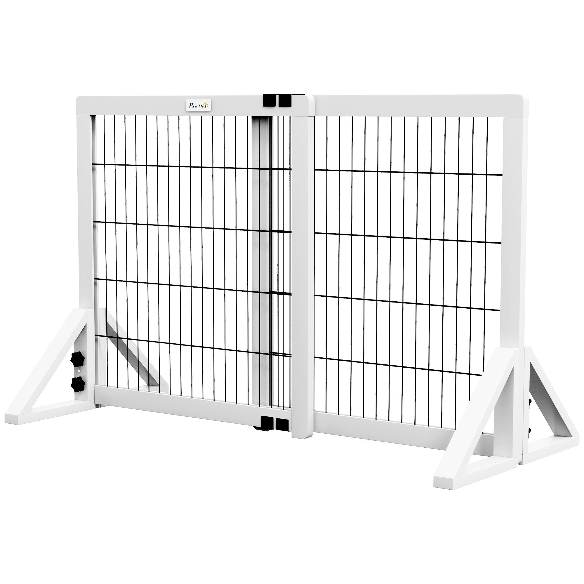 Dog Safety Barrier, 2-panel adjustable width protection barrier 63-106L x 44W x 67H cm, for stairs, doors, hallways, made of pine wood and steel, white