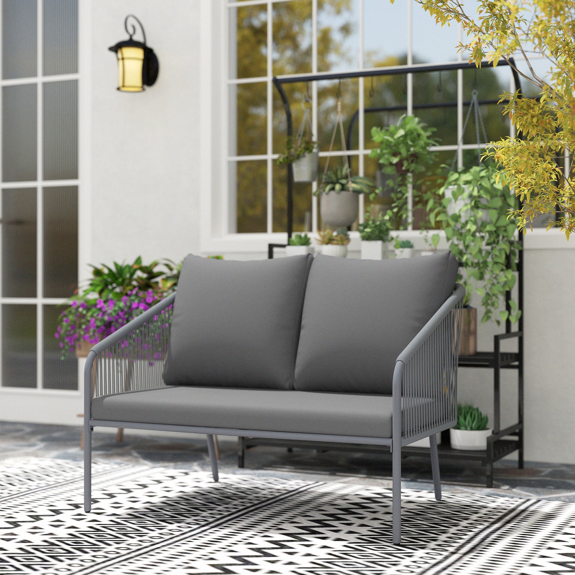 Garden Sofa with Cushions 2-Seater Sofa Outdoor Balcony Sofa Rattan Sofa Polyrattan Garden Furniture Balcony Furniture 112 x 72 x 76 cm Gray