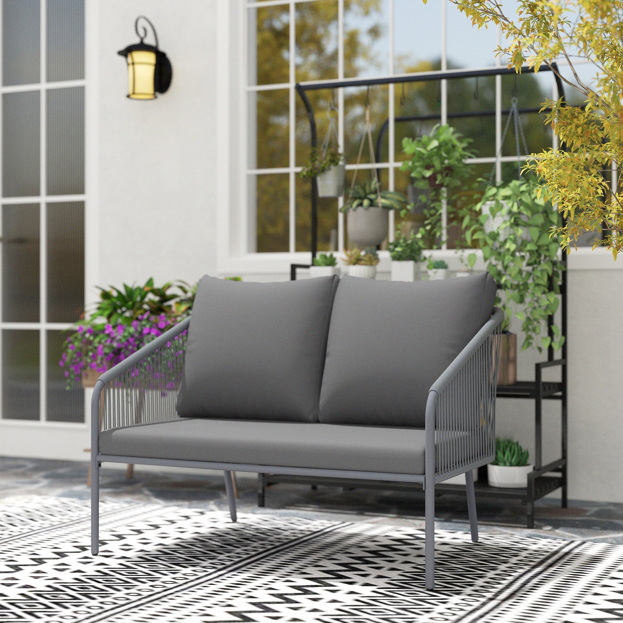 Garden Sofa with Cushions 2-Seater Sofa Outdoor Balcony Sofa Rattan Sofa Polyrattan Garden Furniture Balcony Furniture 112 x 72 x 76 cm Gray
