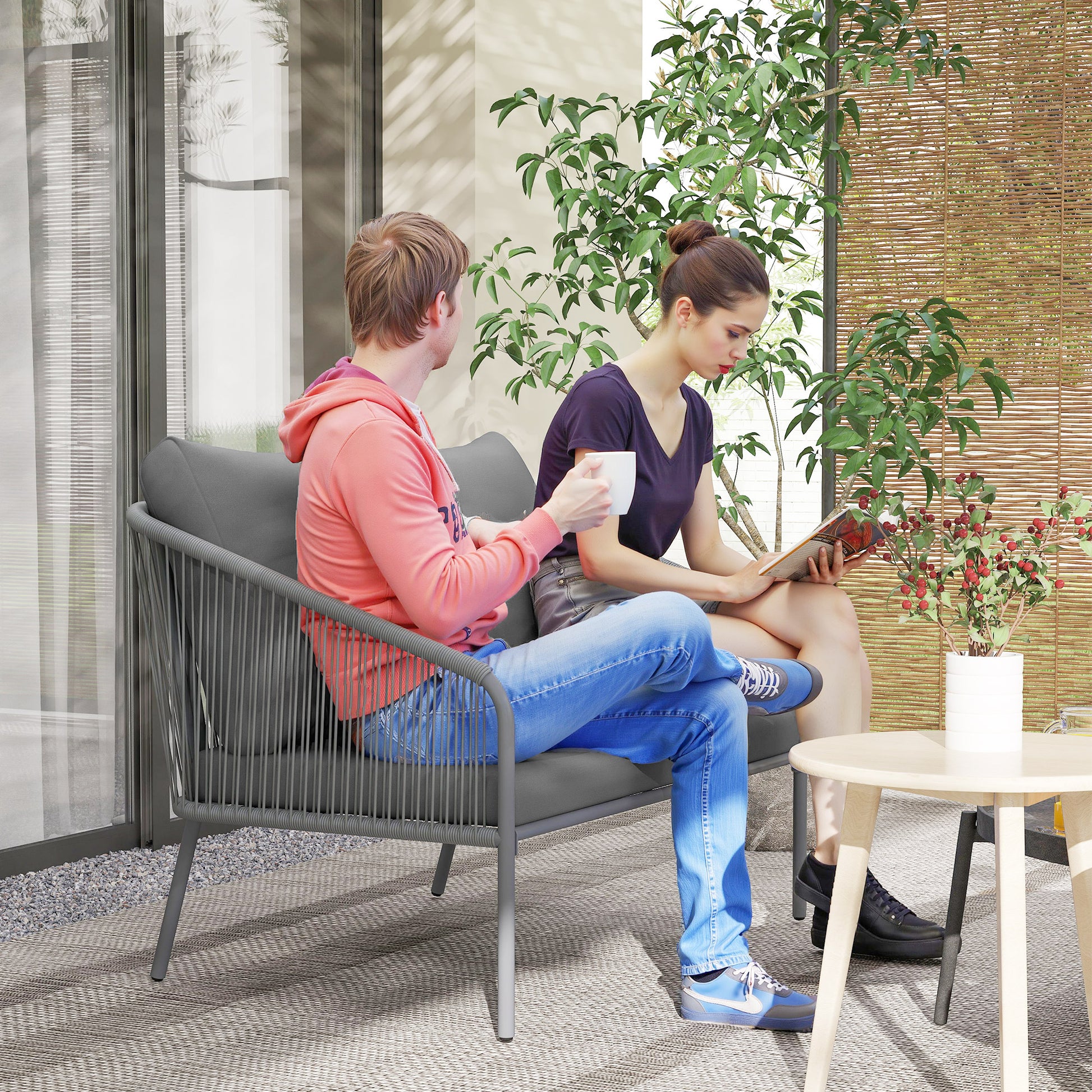 Garden Sofa with Cushions 2-Seater Sofa Outdoor Balcony Sofa Rattan Sofa Polyrattan Garden Furniture Balcony Furniture 112 x 72 x 76 cm Gray