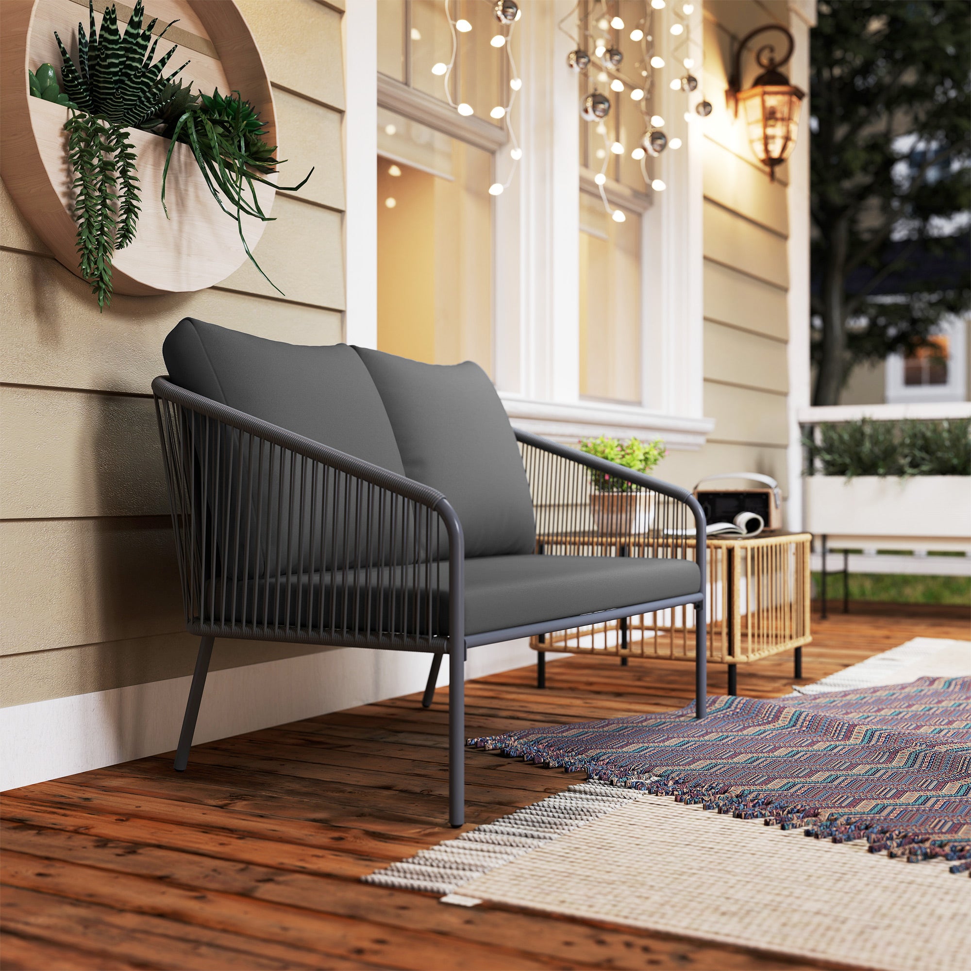 Garden Sofa with Cushions 2-Seater Sofa Outdoor Balcony Sofa Rattan Sofa Polyrattan Garden Furniture Balcony Furniture 112 x 72 x 76 cm Gray