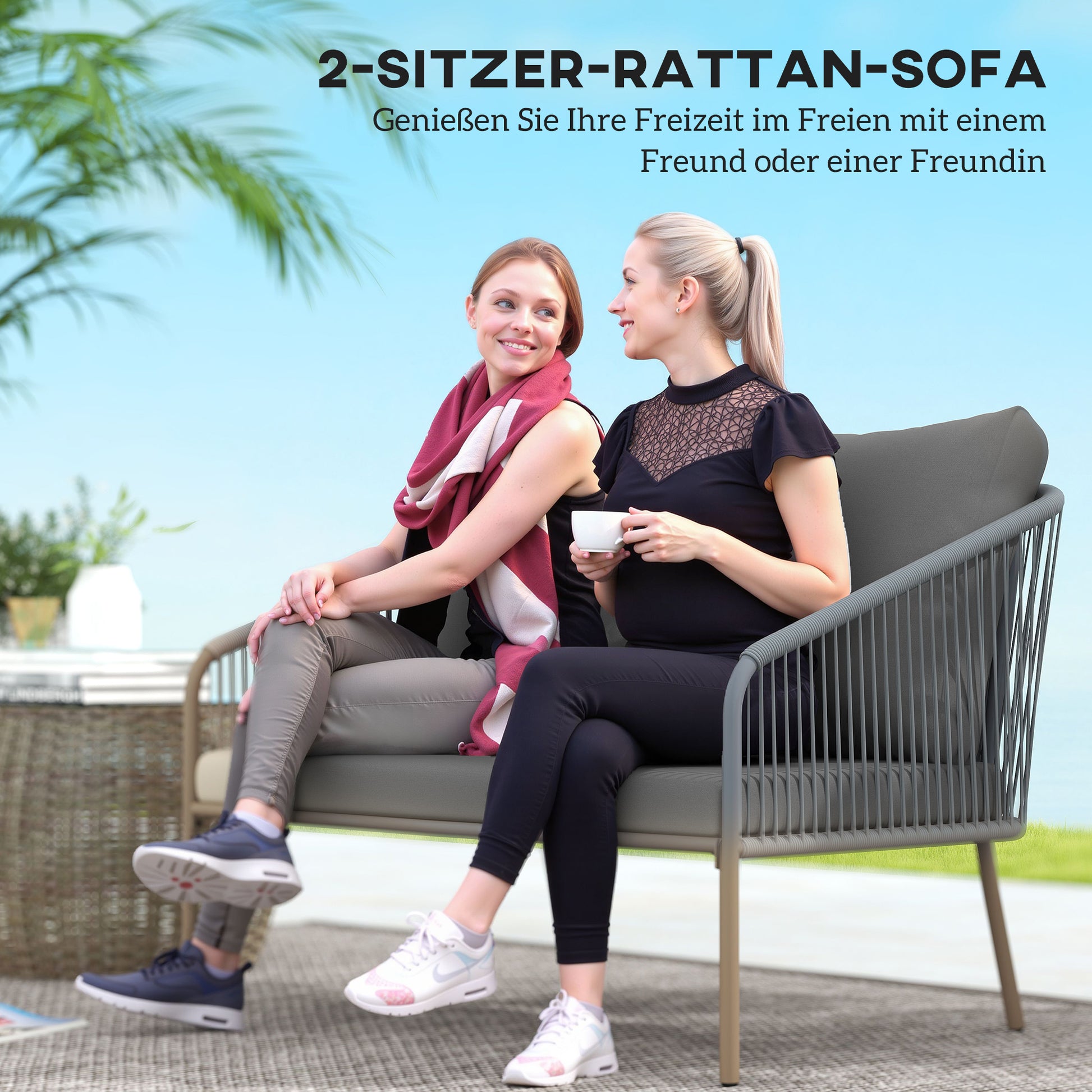 Garden Sofa with Cushions 2-Seater Sofa Outdoor Balcony Sofa Rattan Sofa Polyrattan Garden Furniture Balcony Furniture 112 x 72 x 76 cm Gray