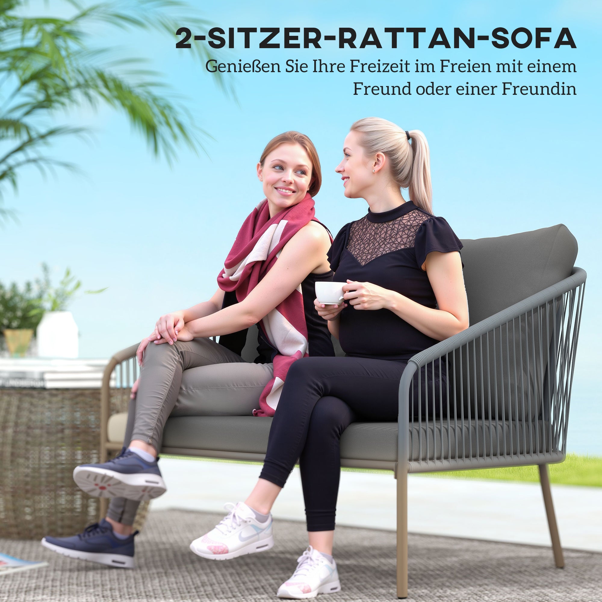 Garden Sofa with Cushions 2-Seater Sofa Outdoor Balcony Sofa Rattan Sofa Polyrattan Garden Furniture Balcony Furniture 112 x 72 x 76 cm Gray
