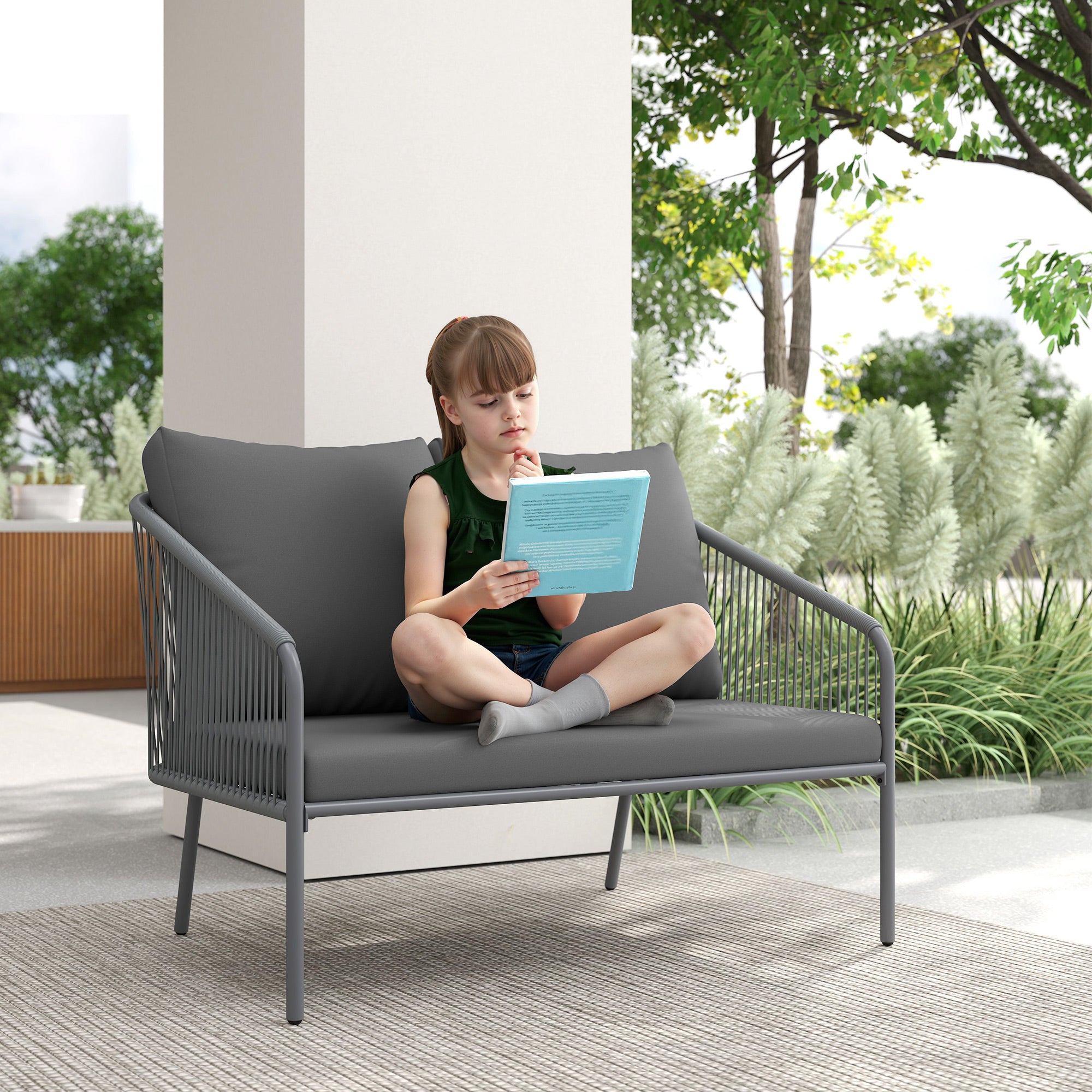 Garden Sofa with Cushions 2-Seater Sofa Outdoor Balcony Sofa Rattan Sofa Polyrattan Garden Furniture Balcony Furniture 112 x 72 x 76 cm Gray